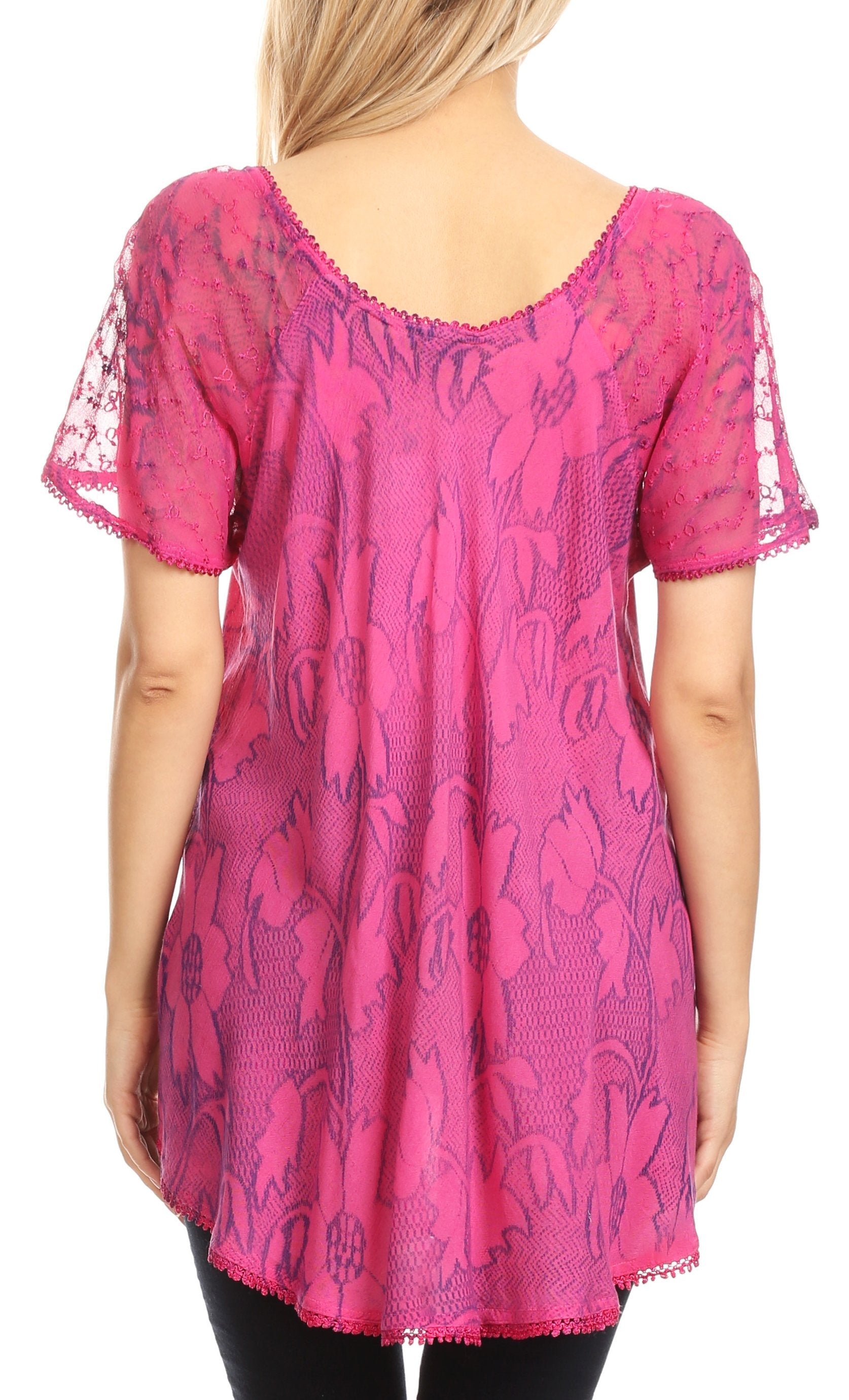 Sakkas Maliky Wide Corset Neck Floral Embroidered Cap Sleeve Blouse Top Shirt - Concordia Style Boutique
