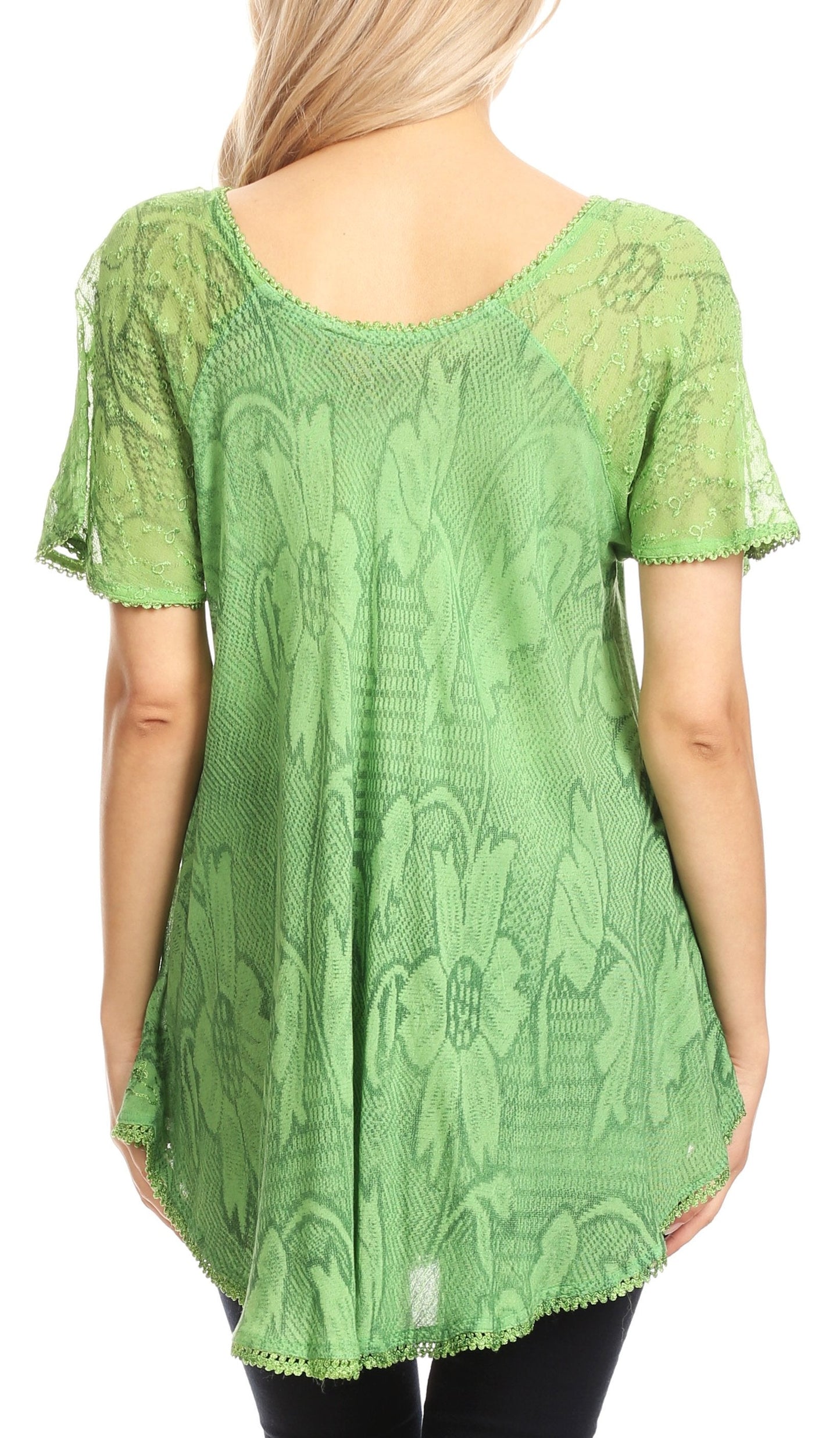 Sakkas Maliky Wide Corset Neck Floral Embroidered Cap Sleeve Blouse Top Shirt - Concordia Style Boutique