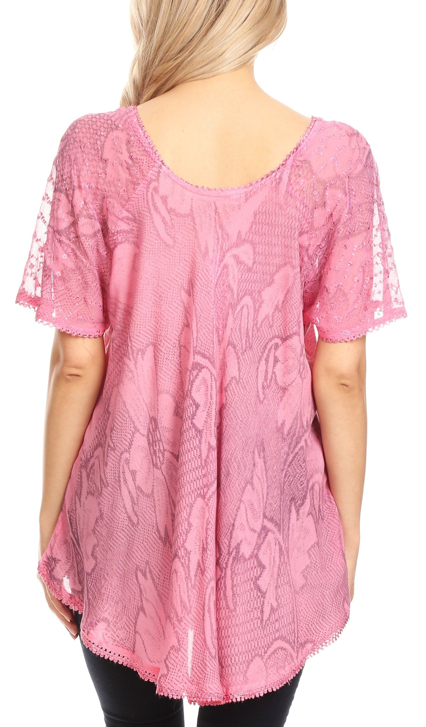 Sakkas Maliky Wide Corset Neck Floral Embroidered Cap Sleeve Blouse Top Shirt - Concordia Style Boutique