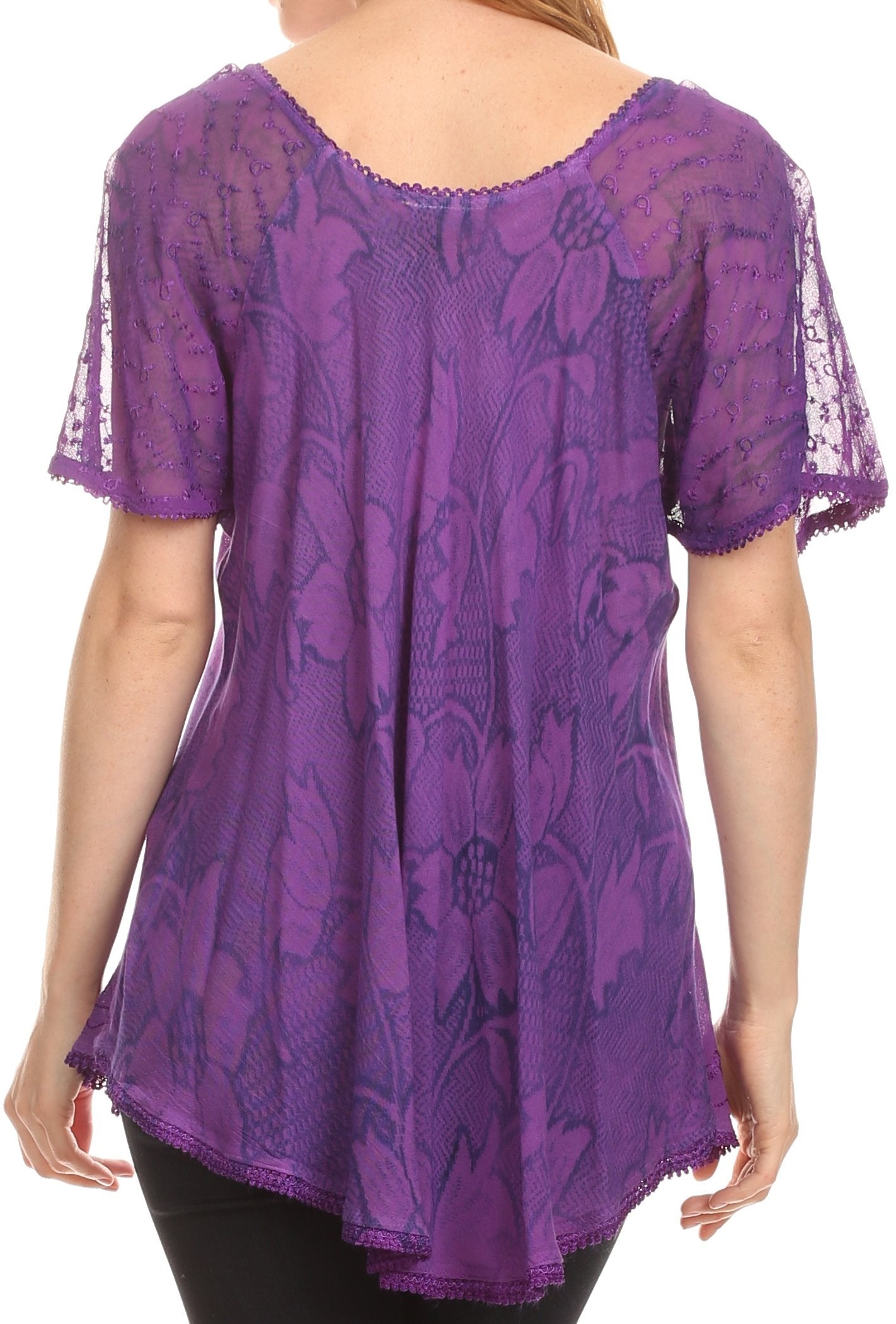 Sakkas Maliky Wide Corset Neck Floral Embroidered Cap Sleeve Blouse Top Shirt - Concordia Style Boutique