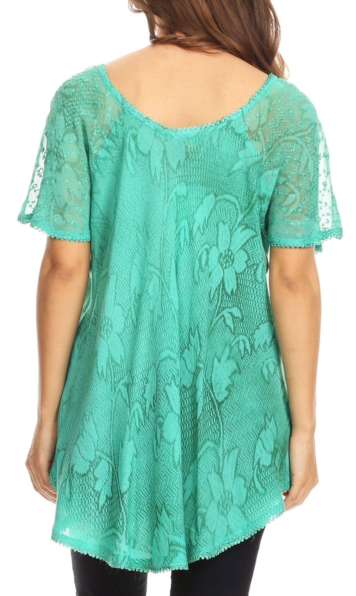 Sakkas Maliky Wide Corset Neck Floral Embroidered Cap Sleeve Blouse Top Shirt - Concordia Style Boutique
