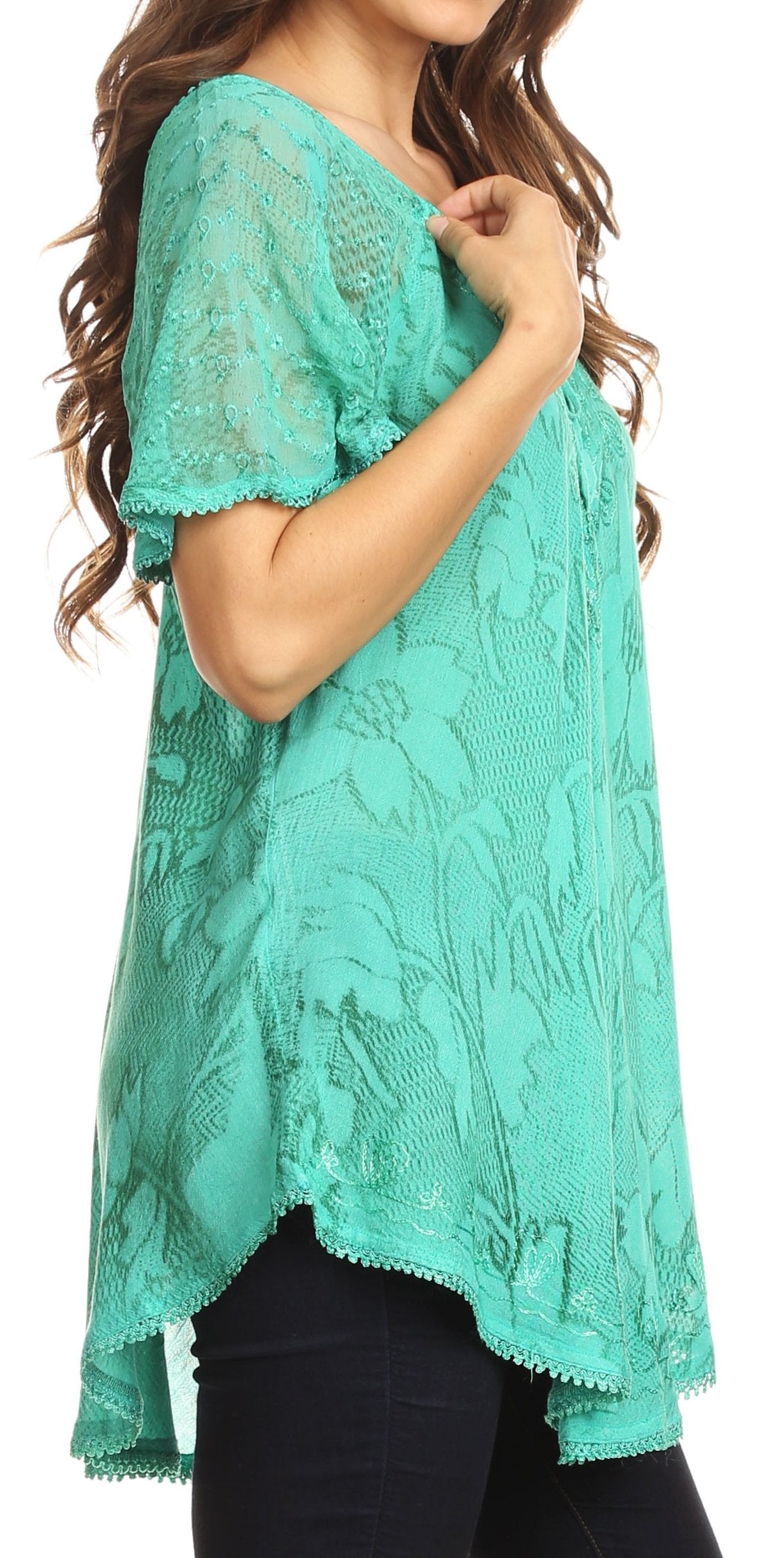 Sakkas Maliky Wide Corset Neck Floral Embroidered Cap Sleeve Blouse Top Shirt - Concordia Style Boutique