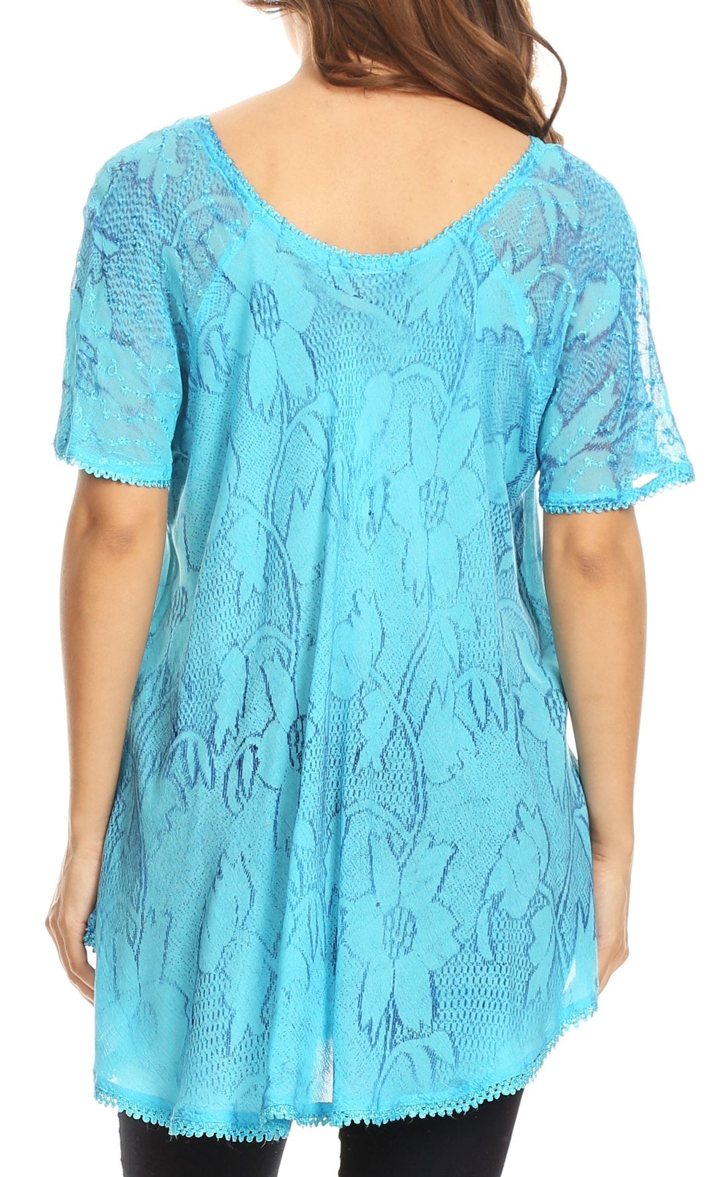 Sakkas Maliky Wide Corset Neck Floral Embroidered Cap Sleeve Blouse Top Shirt - Concordia Style Boutique
