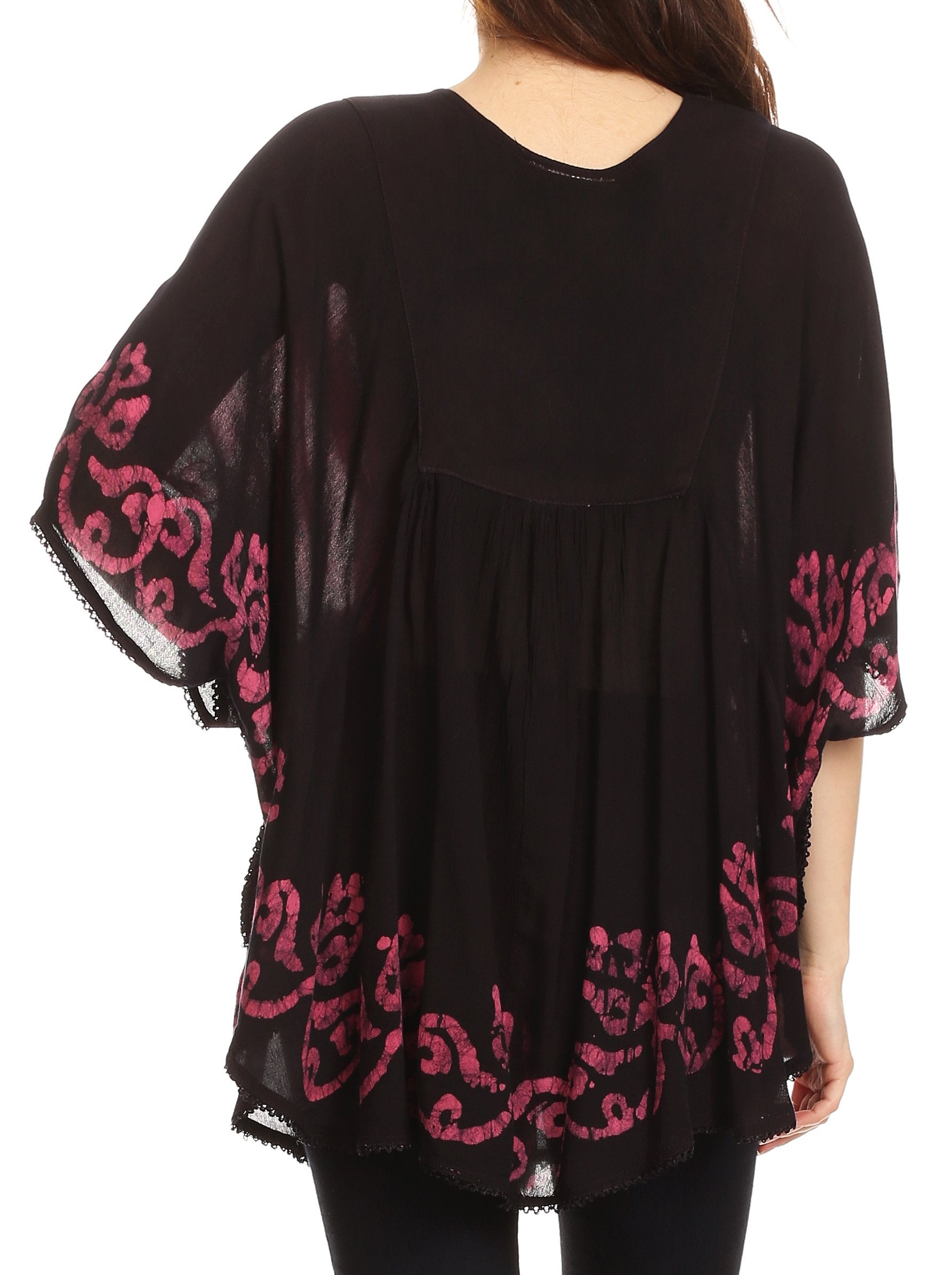 Sakkas Lynda Two Tone Batik Embroidered Palm Tree Peasant Top / Poncho - Concordia Style Boutique