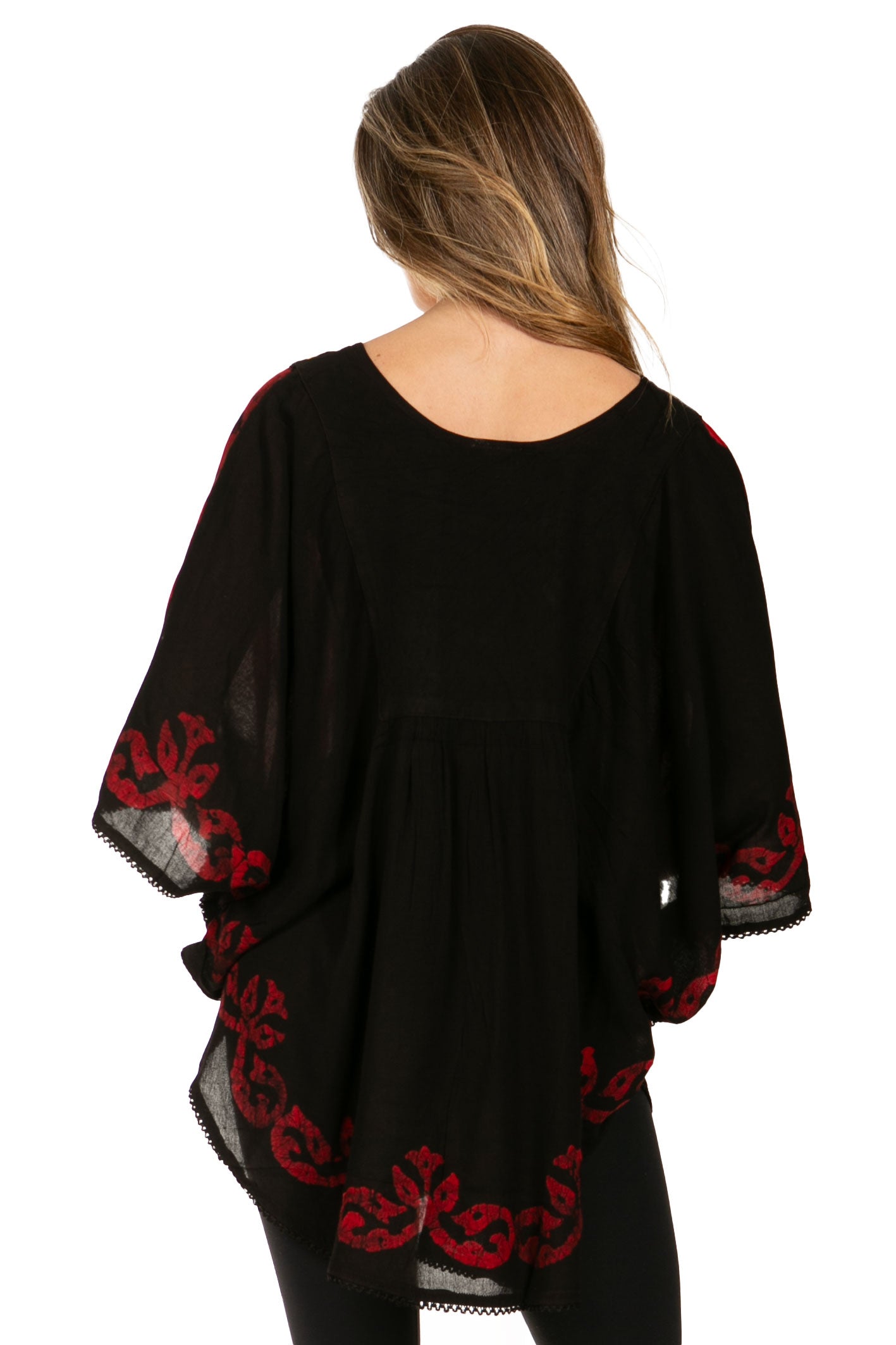 Sakkas Lynda Two Tone Batik Embroidered Palm Tree Peasant Top / Poncho - Concordia Style Boutique