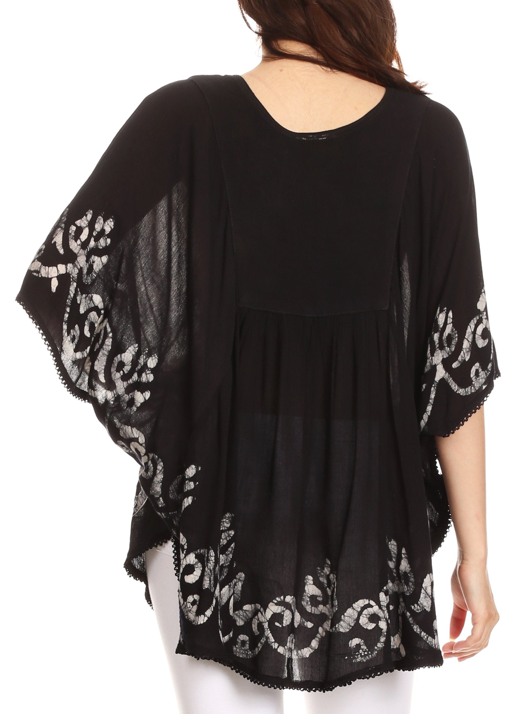 Sakkas Lynda Two Tone Batik Embroidered Palm Tree Peasant Top / Poncho - Concordia Style Boutique