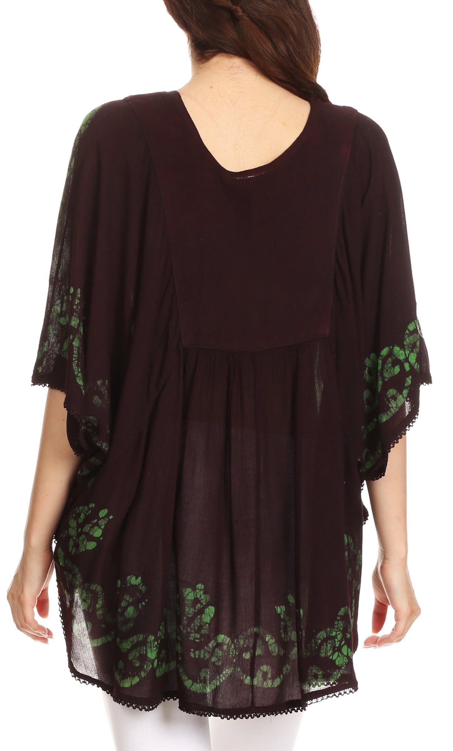 Sakkas Lynda Two Tone Batik Embroidered Palm Tree Peasant Top / Poncho - Concordia Style Boutique