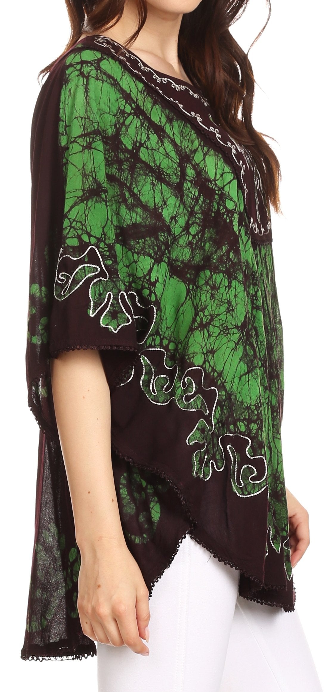 Sakkas Lynda Two Tone Batik Embroidered Palm Tree Peasant Top / Poncho - Concordia Style Boutique