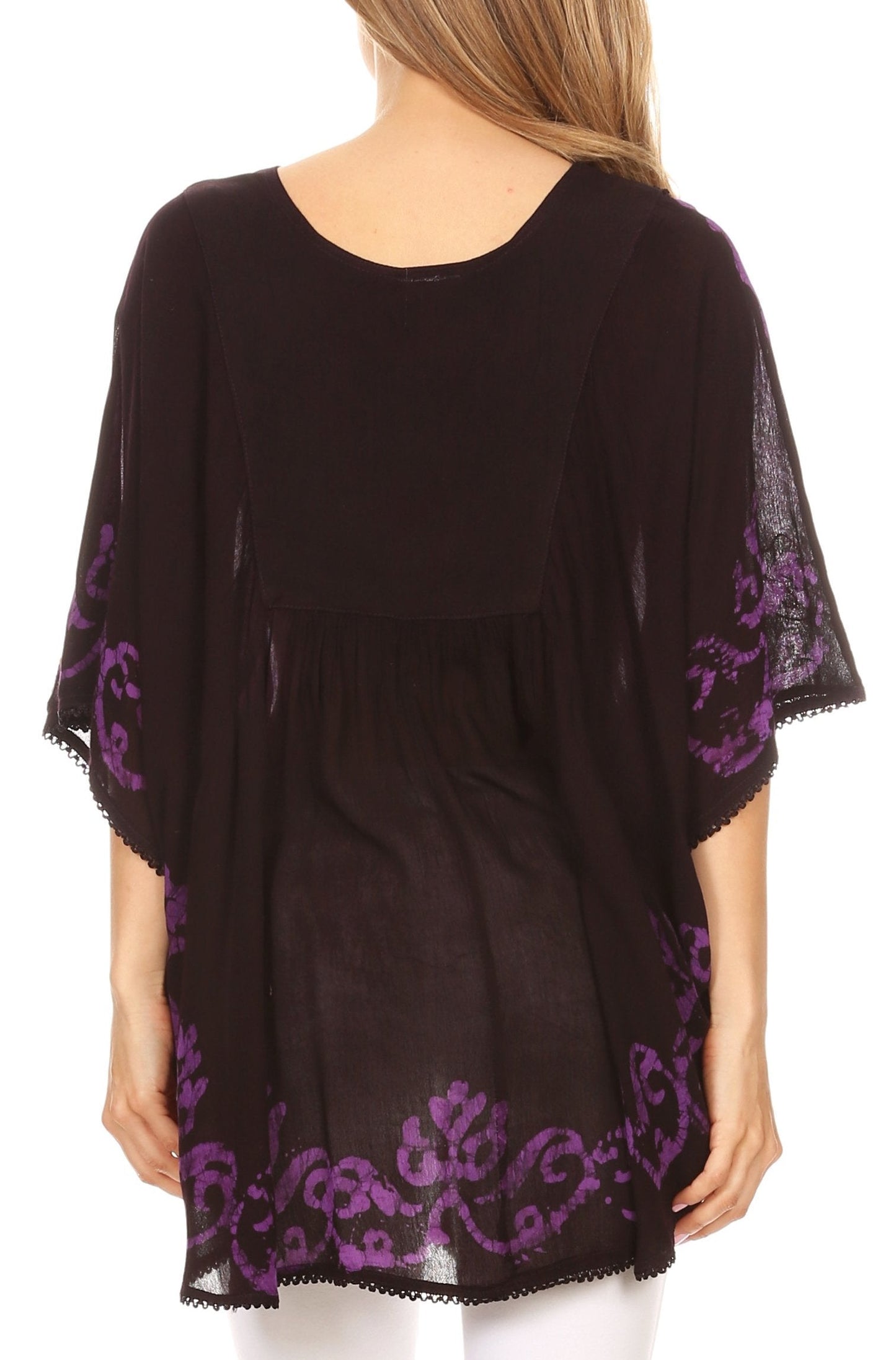 Sakkas Lynda Two Tone Batik Embroidered Palm Tree Peasant Top / Poncho - Concordia Style Boutique