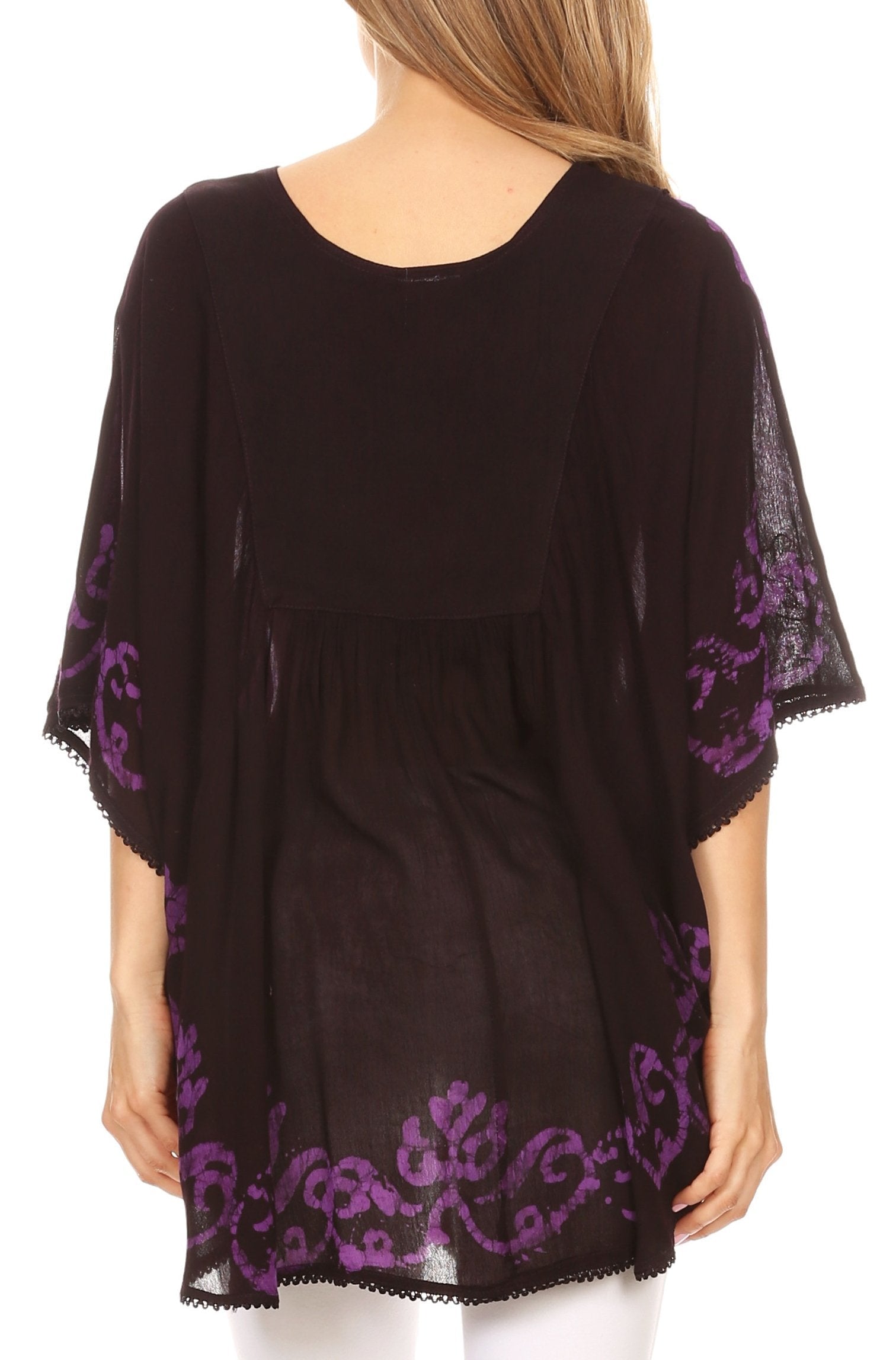 Sakkas Lynda Two Tone Batik Embroidered Palm Tree Peasant Top / Poncho - Concordia Style Boutique