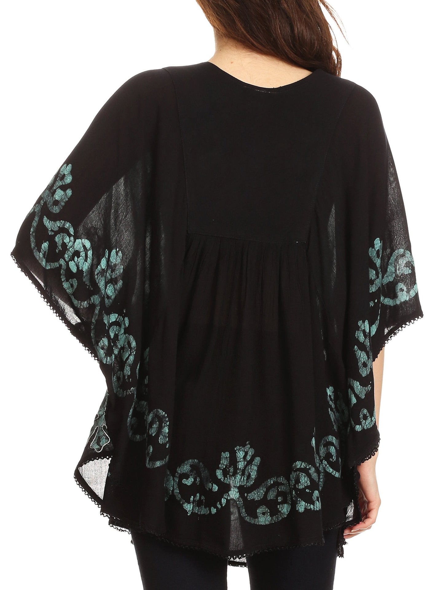 Sakkas Lynda Two Tone Batik Embroidered Palm Tree Peasant Top / Poncho - Concordia Style Boutique