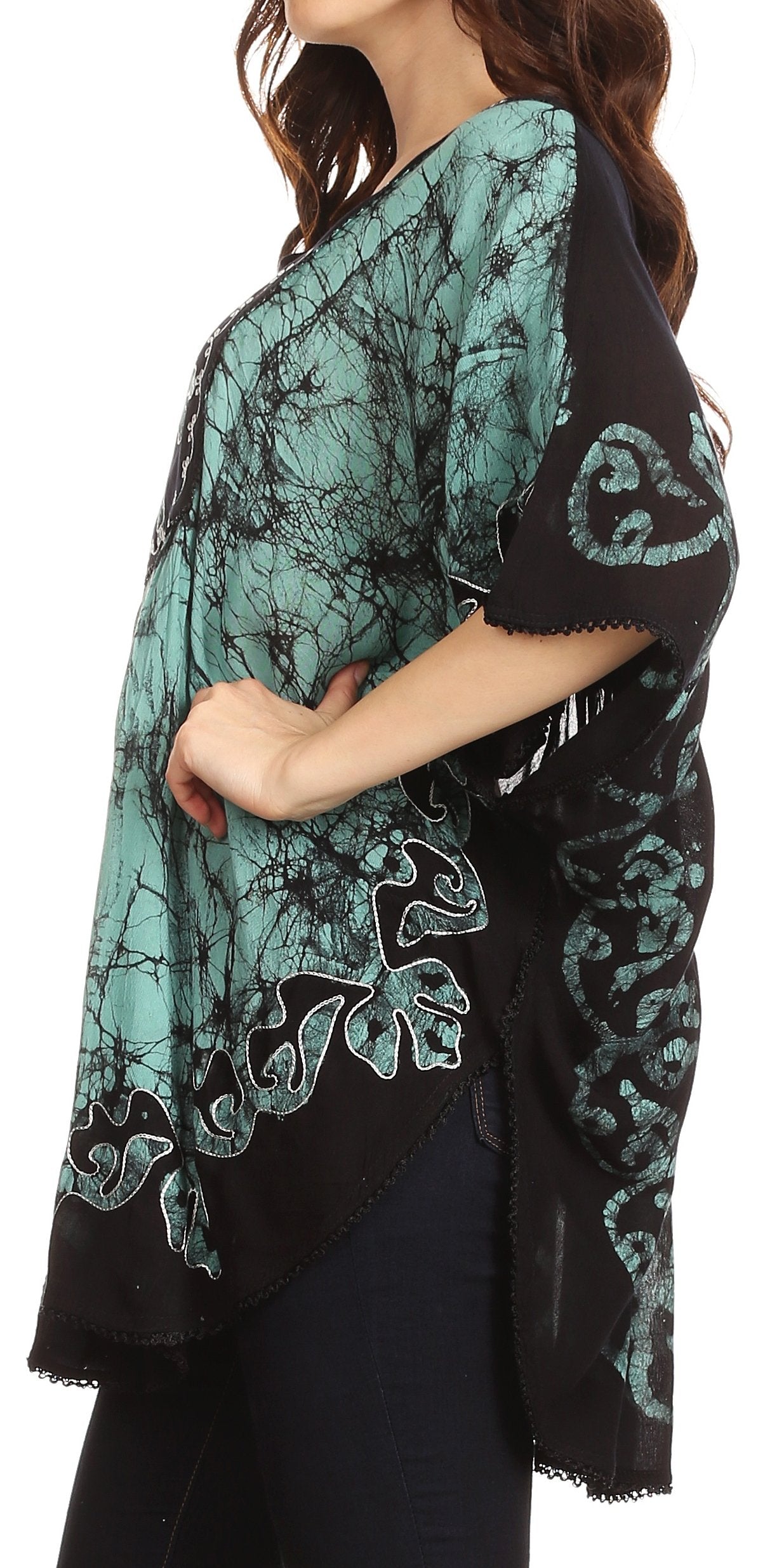 Sakkas Lynda Two Tone Batik Embroidered Palm Tree Peasant Top / Poncho - Concordia Style Boutique