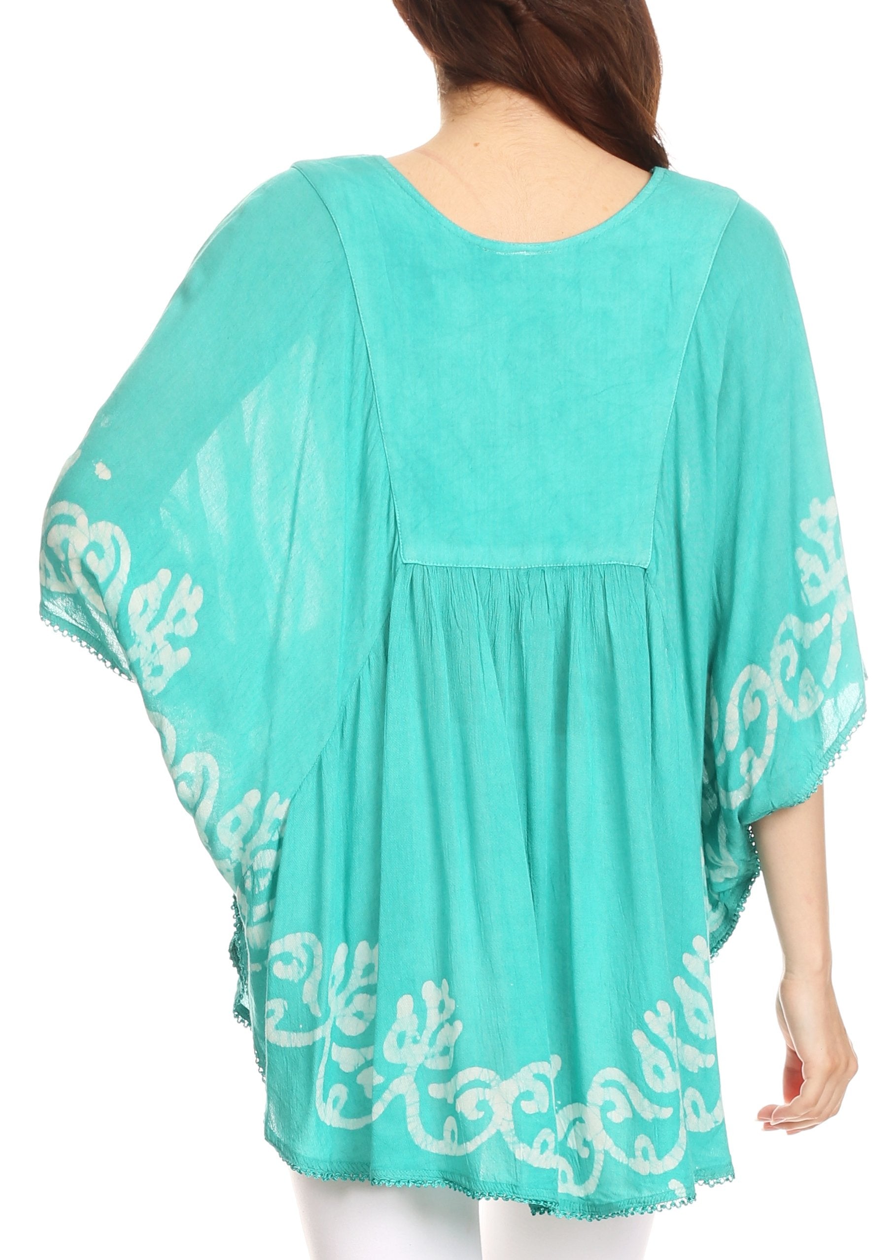 Sakkas Lynda Two Tone Batik Embroidered Palm Tree Peasant Top / Poncho - Concordia Style Boutique