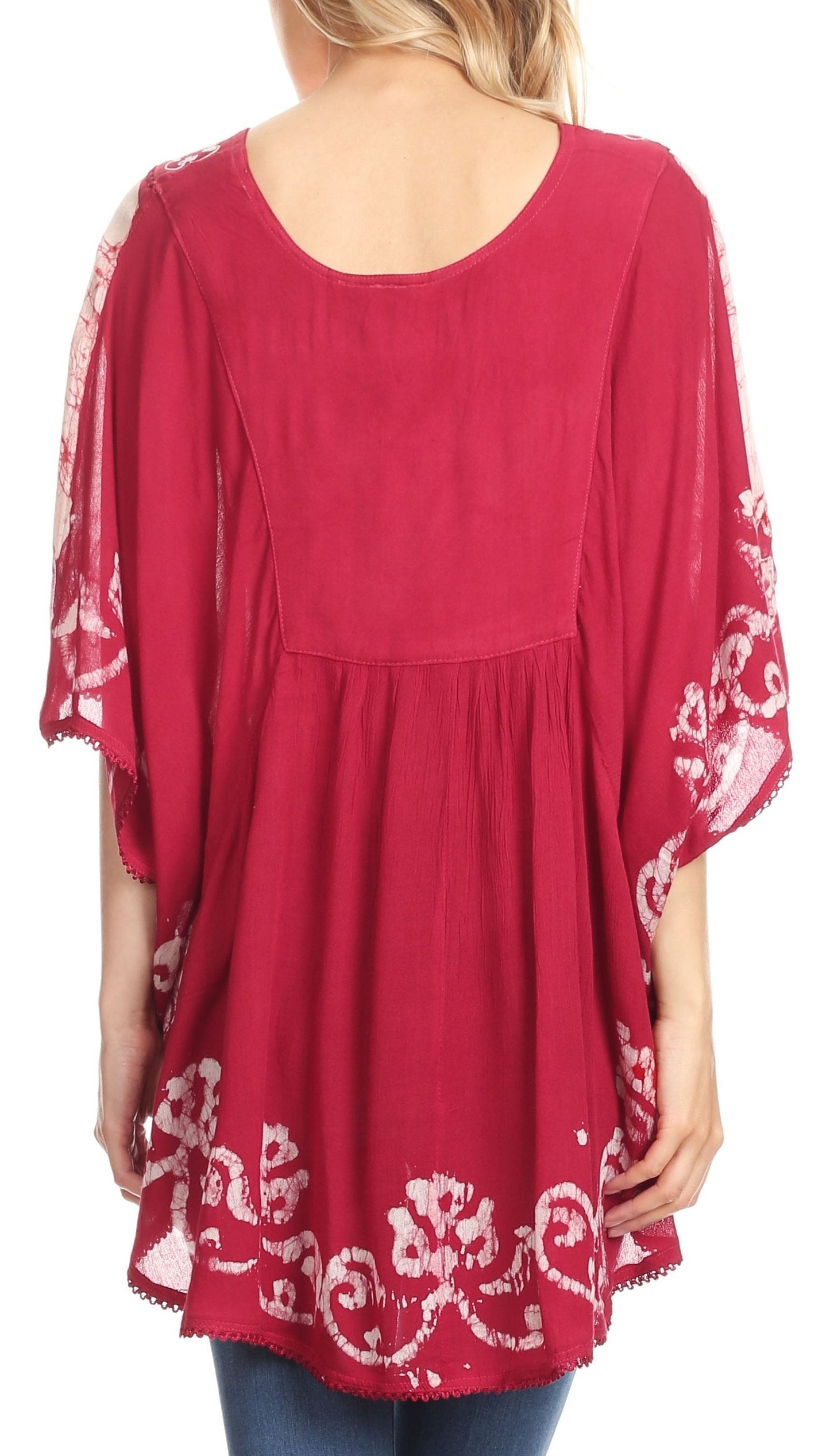 Sakkas Lynda Two Tone Batik Embroidered Palm Tree Peasant Top / Poncho - Concordia Style Boutique