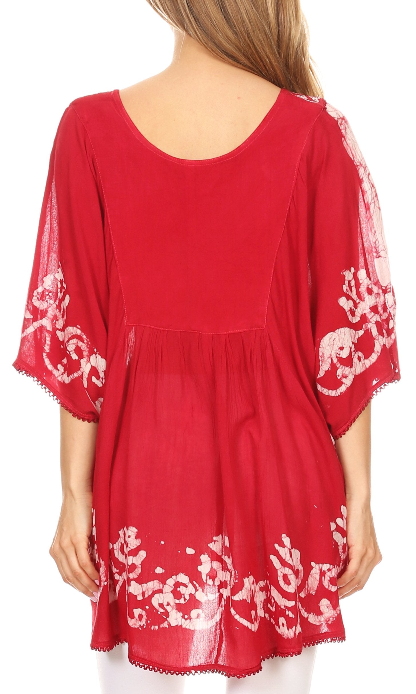 Sakkas Lynda Two Tone Batik Embroidered Palm Tree Peasant Top / Poncho - Concordia Style Boutique