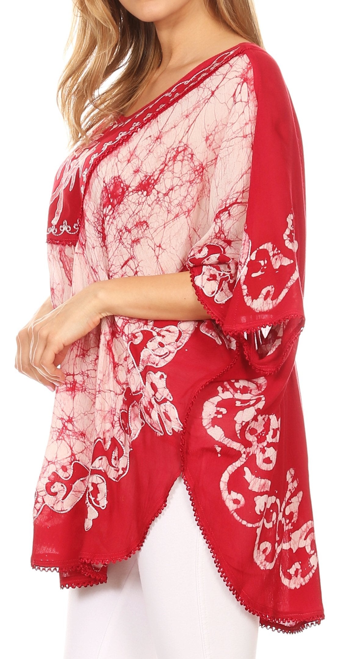 Sakkas Lynda Two Tone Batik Embroidered Palm Tree Peasant Top / Poncho - Concordia Style Boutique