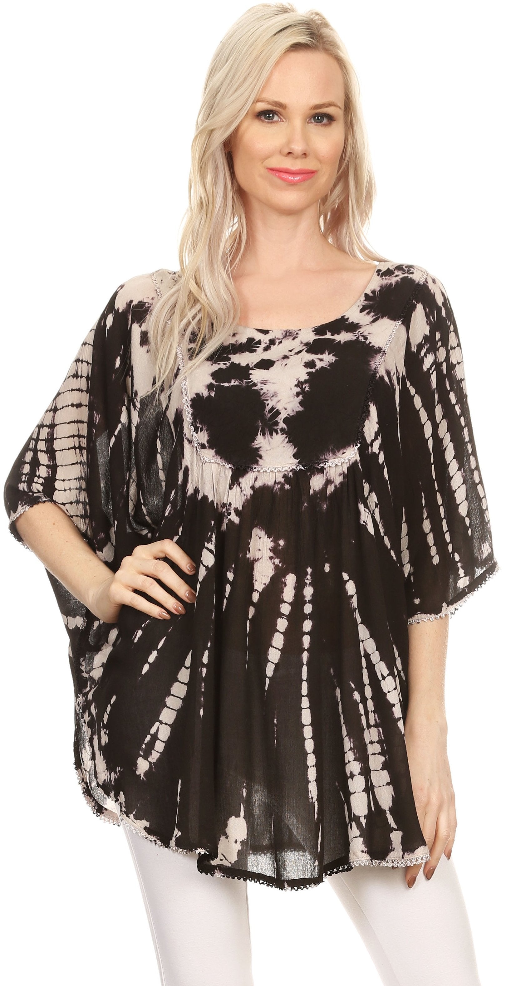 Sakkas Sunia Tie Dye Caftan Sleeve Blouse | Cover Up - Concordia Style Boutique