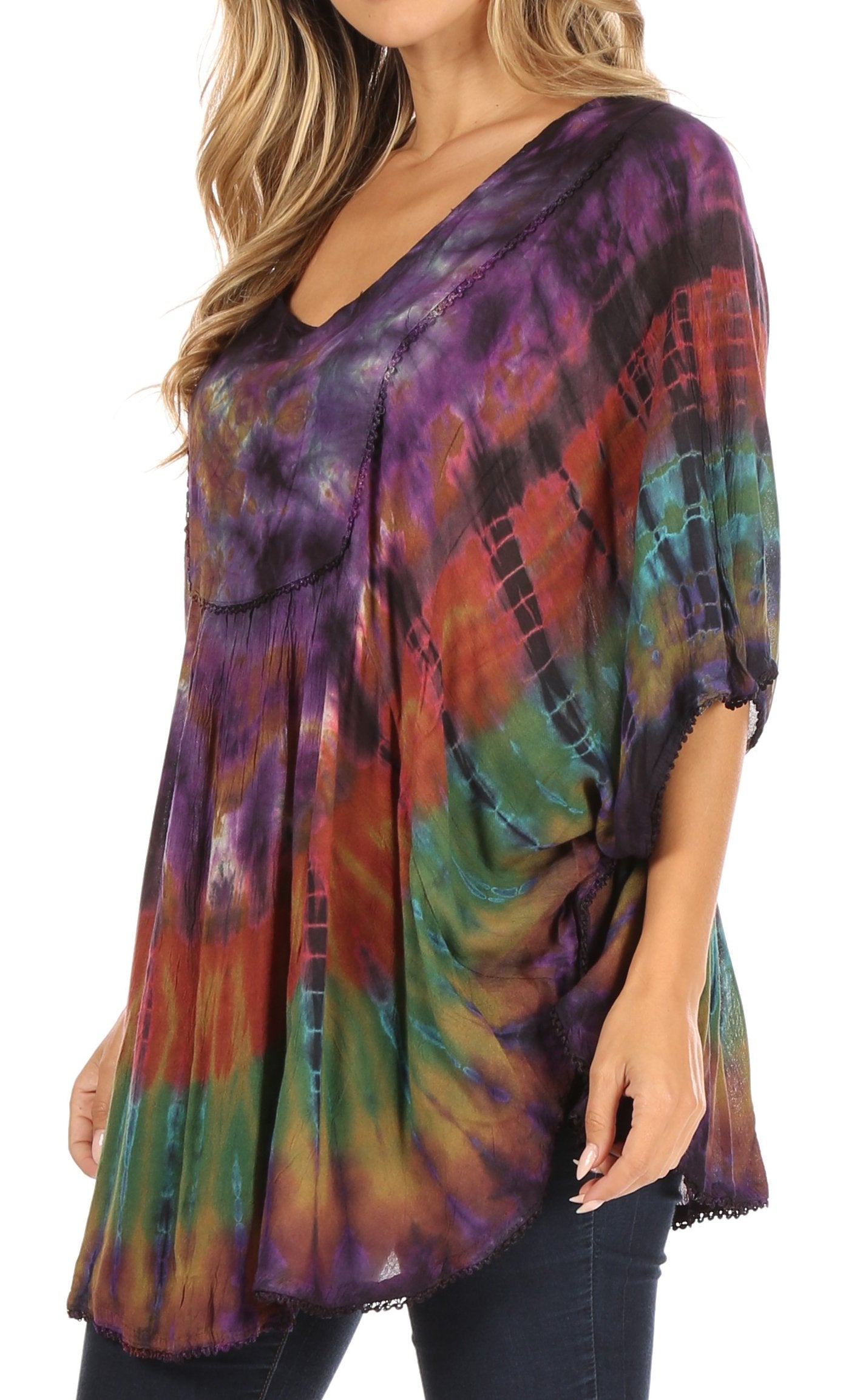 Sakkas Sunia Tie Dye Caftan Sleeve Blouse | Cover Up - Concordia Style Boutique