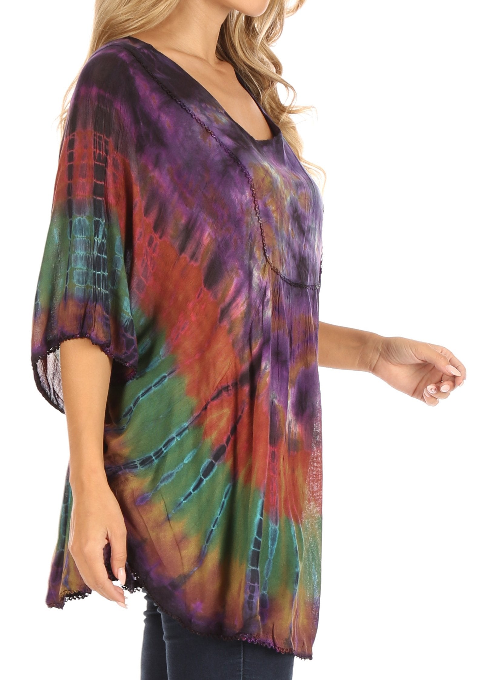 Sakkas Sunia Tie Dye Caftan Sleeve Blouse | Cover Up - Concordia Style Boutique