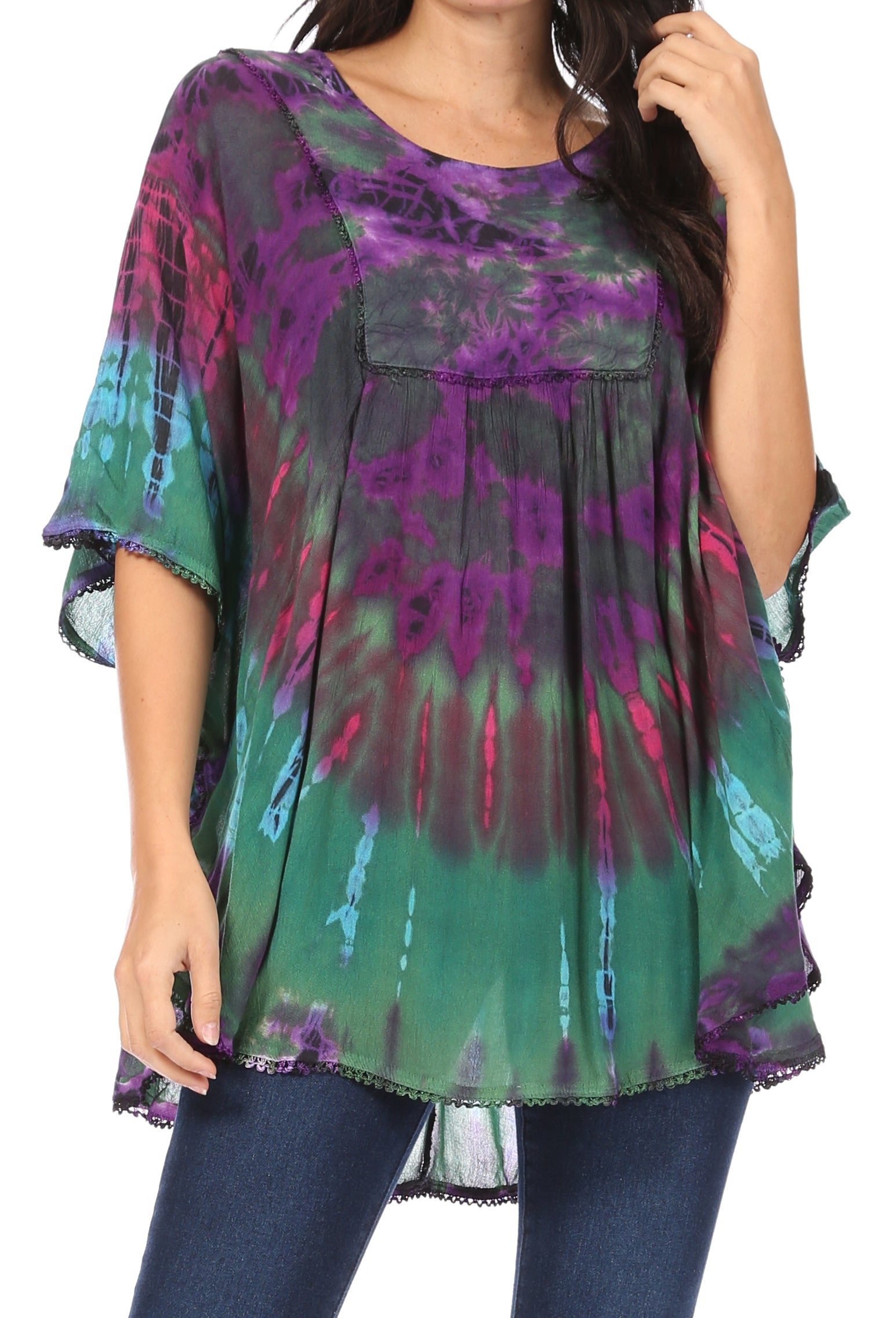 Sakkas Sunia Tie Dye Caftan Sleeve Blouse | Cover Up - Concordia Style Boutique