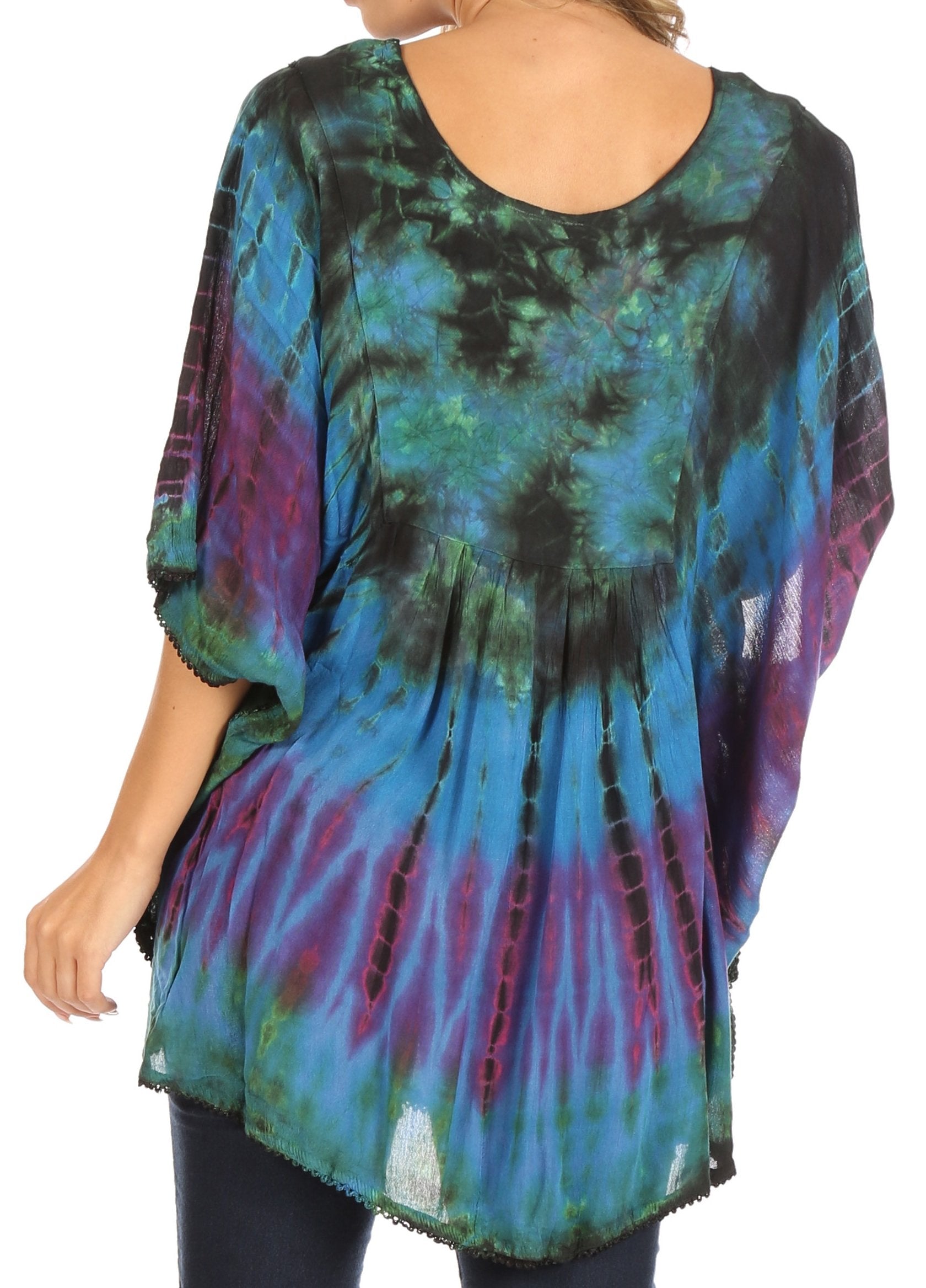 Sakkas Sunia Tie Dye Caftan Sleeve Blouse | Cover Up - Concordia Style Boutique