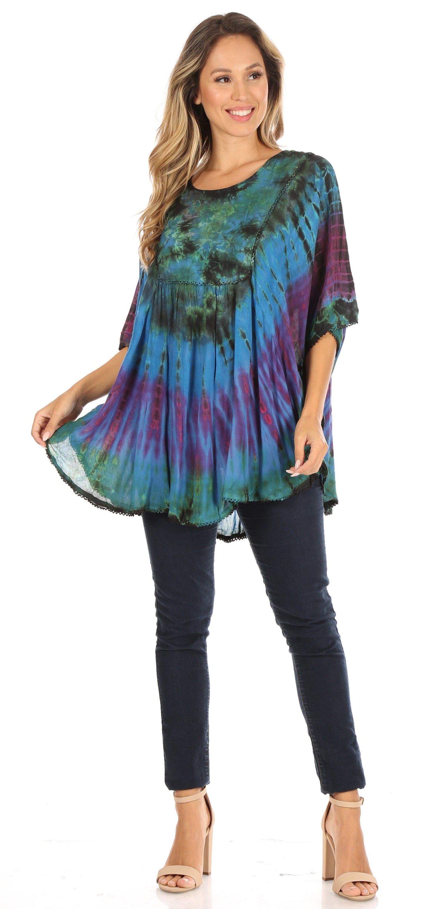 Sakkas Sunia Tie Dye Caftan Sleeve Blouse | Cover Up - Concordia Style Boutique