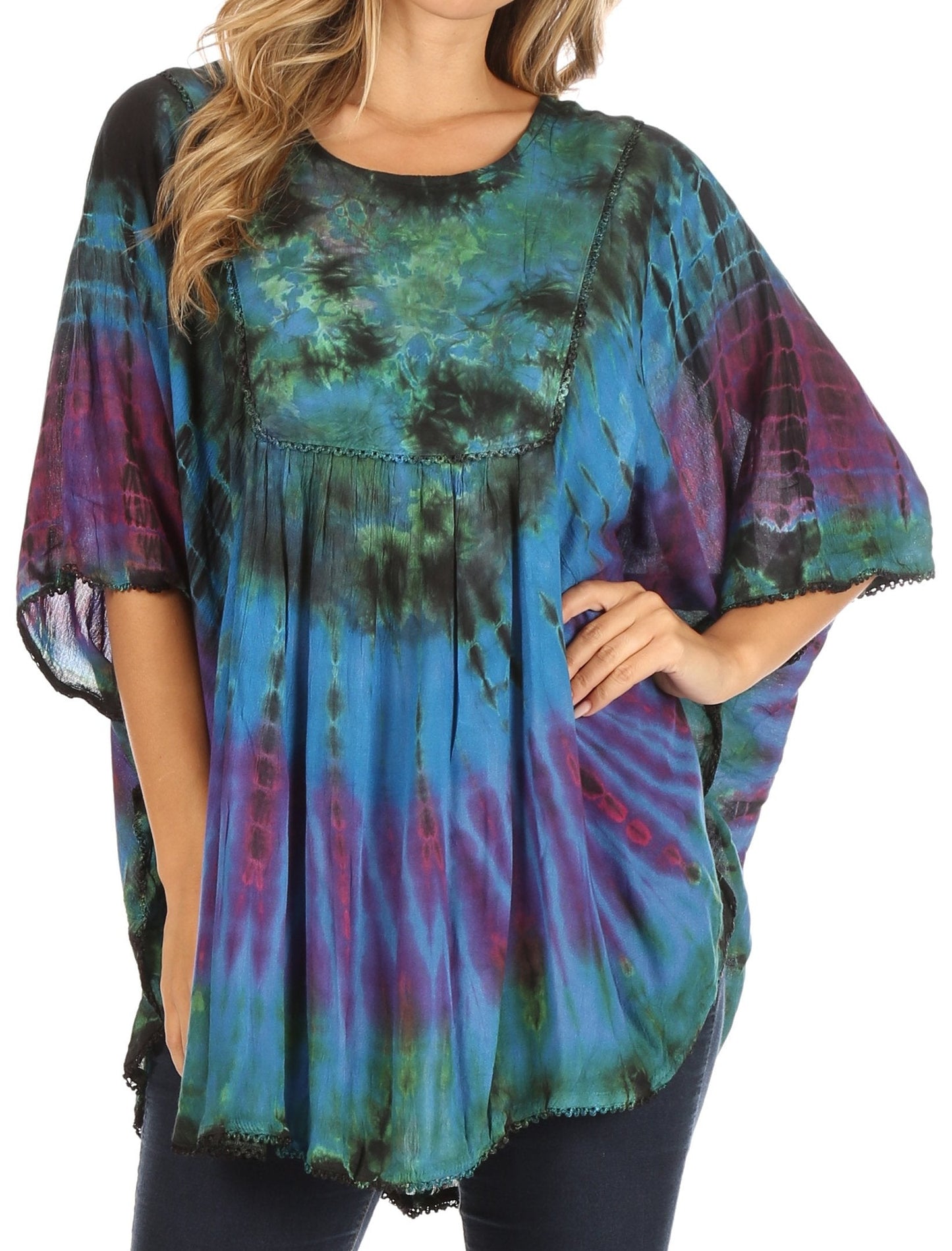 Sakkas Sunia Tie Dye Caftan Sleeve Blouse | Cover Up - Concordia Style Boutique