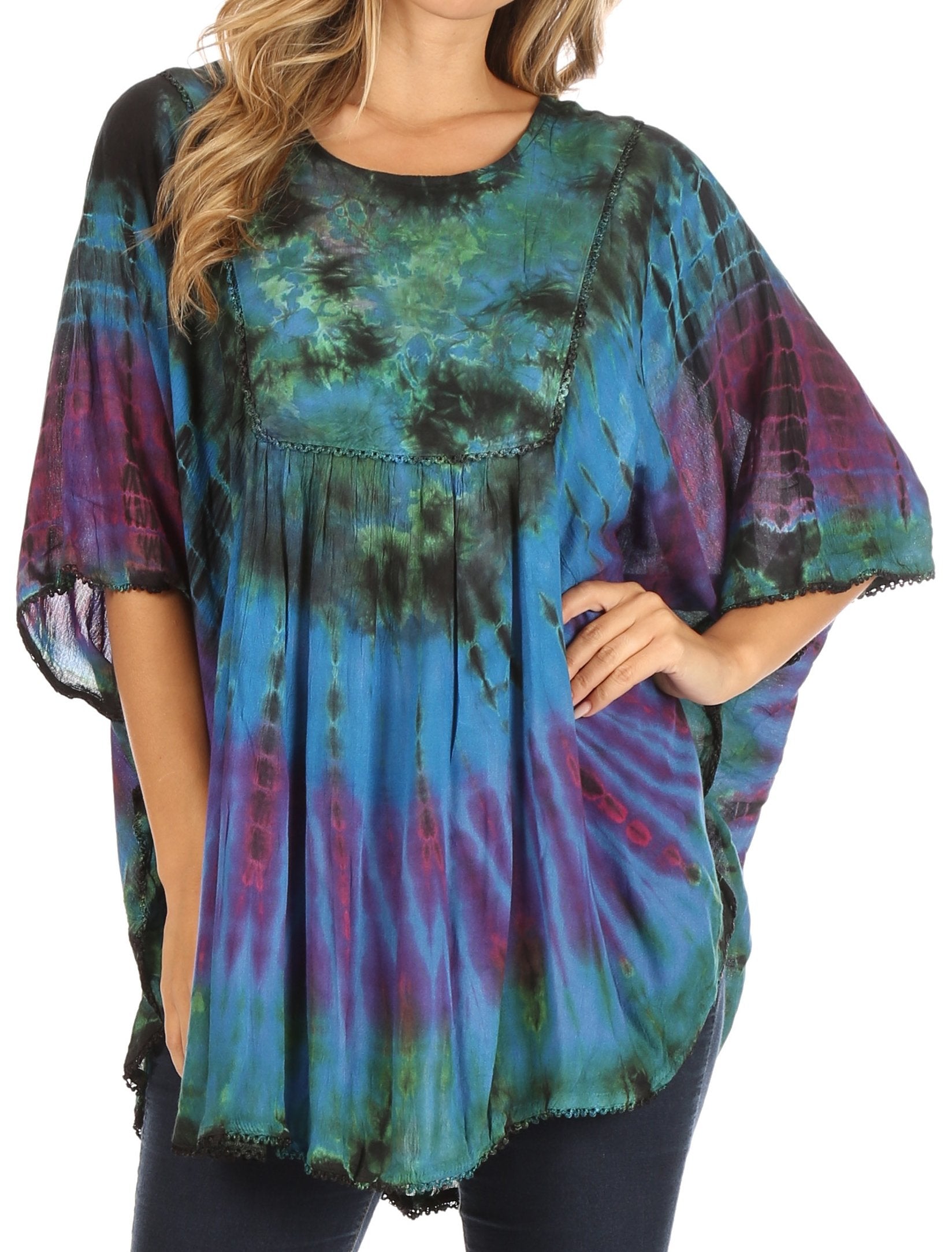 Sakkas Sunia Tie Dye Caftan Sleeve Blouse | Cover Up - Concordia Style Boutique
