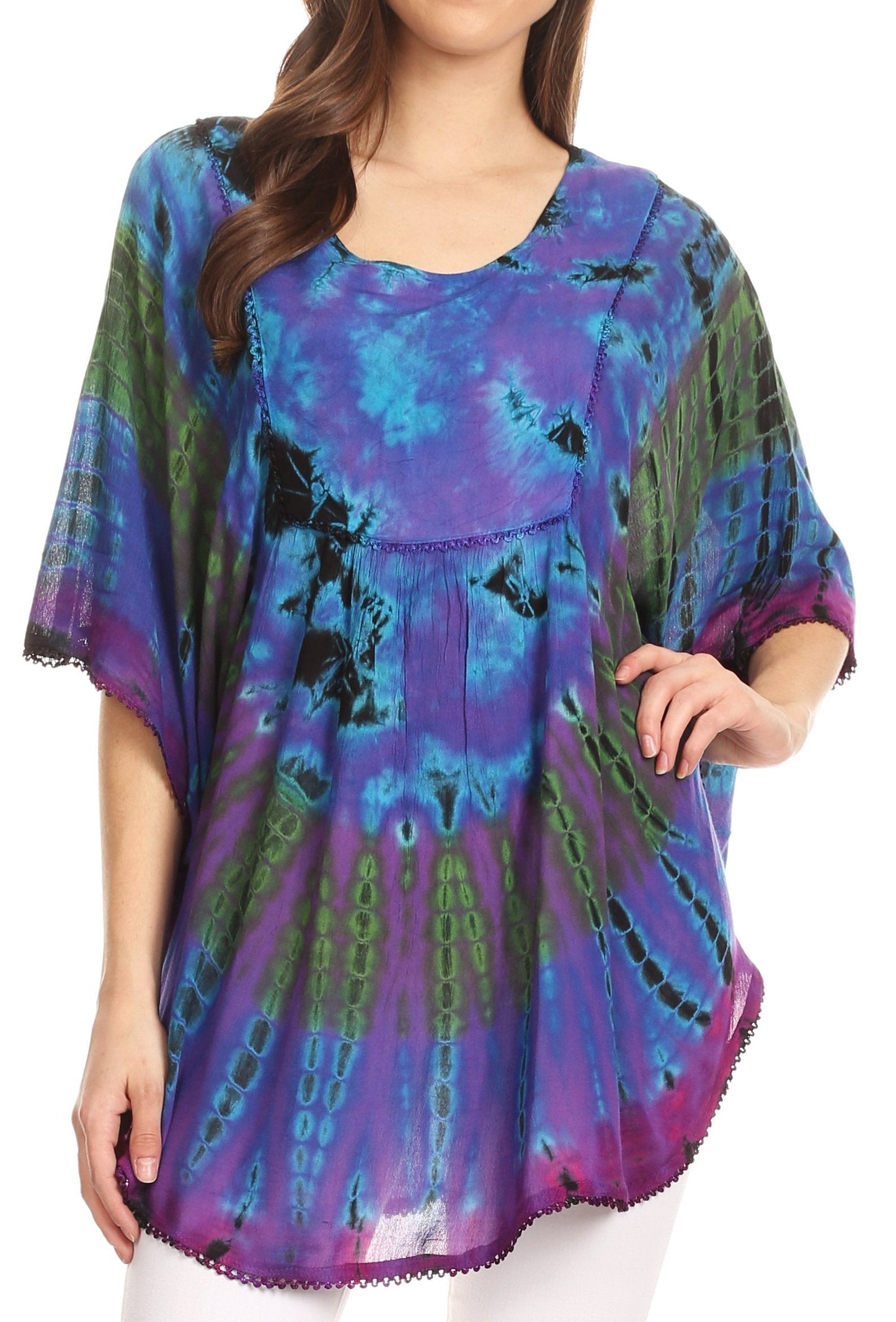 Sakkas Sunia Tie Dye Caftan Sleeve Blouse | Cover Up - Concordia Style Boutique