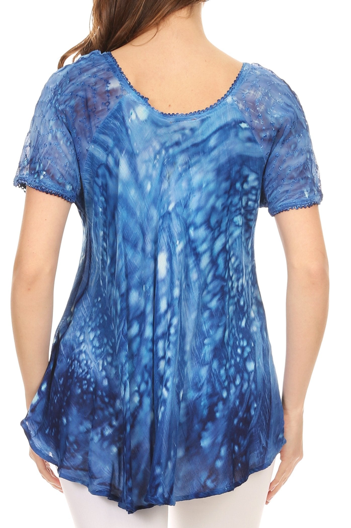 Sakkas Mira Tie Dye Two Tone Sheer Cap Sleeve Relaxed Fit Embellished Tunic Top - Concordia Style Boutique