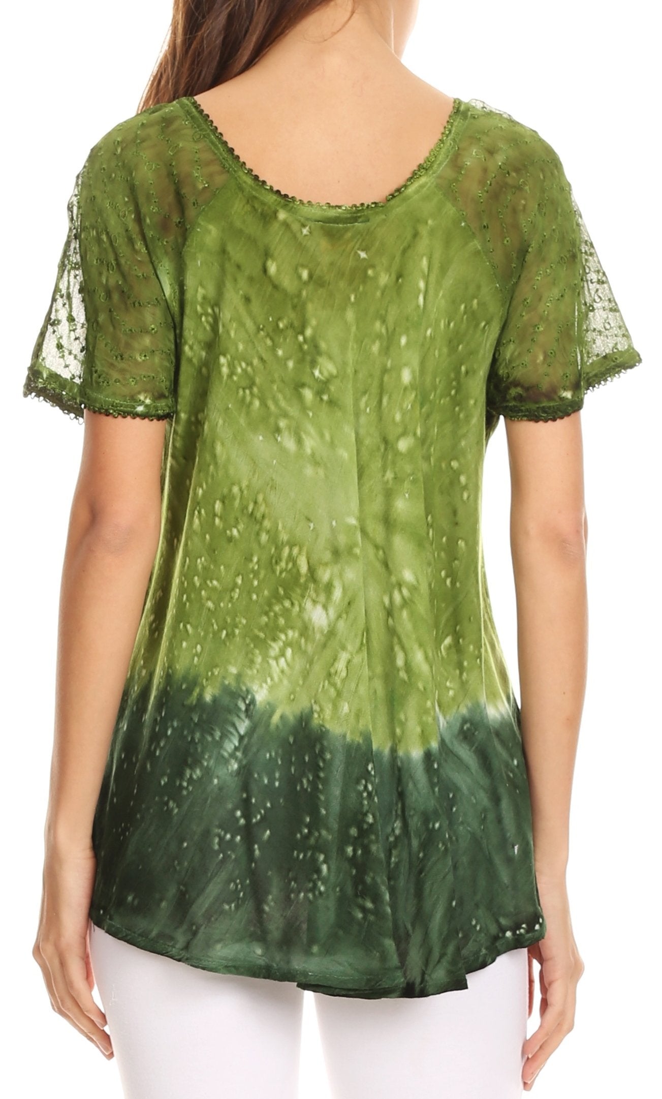 Sakkas Mira Tie Dye Two Tone Sheer Cap Sleeve Relaxed Fit Embellished Tunic Top - Concordia Style Boutique