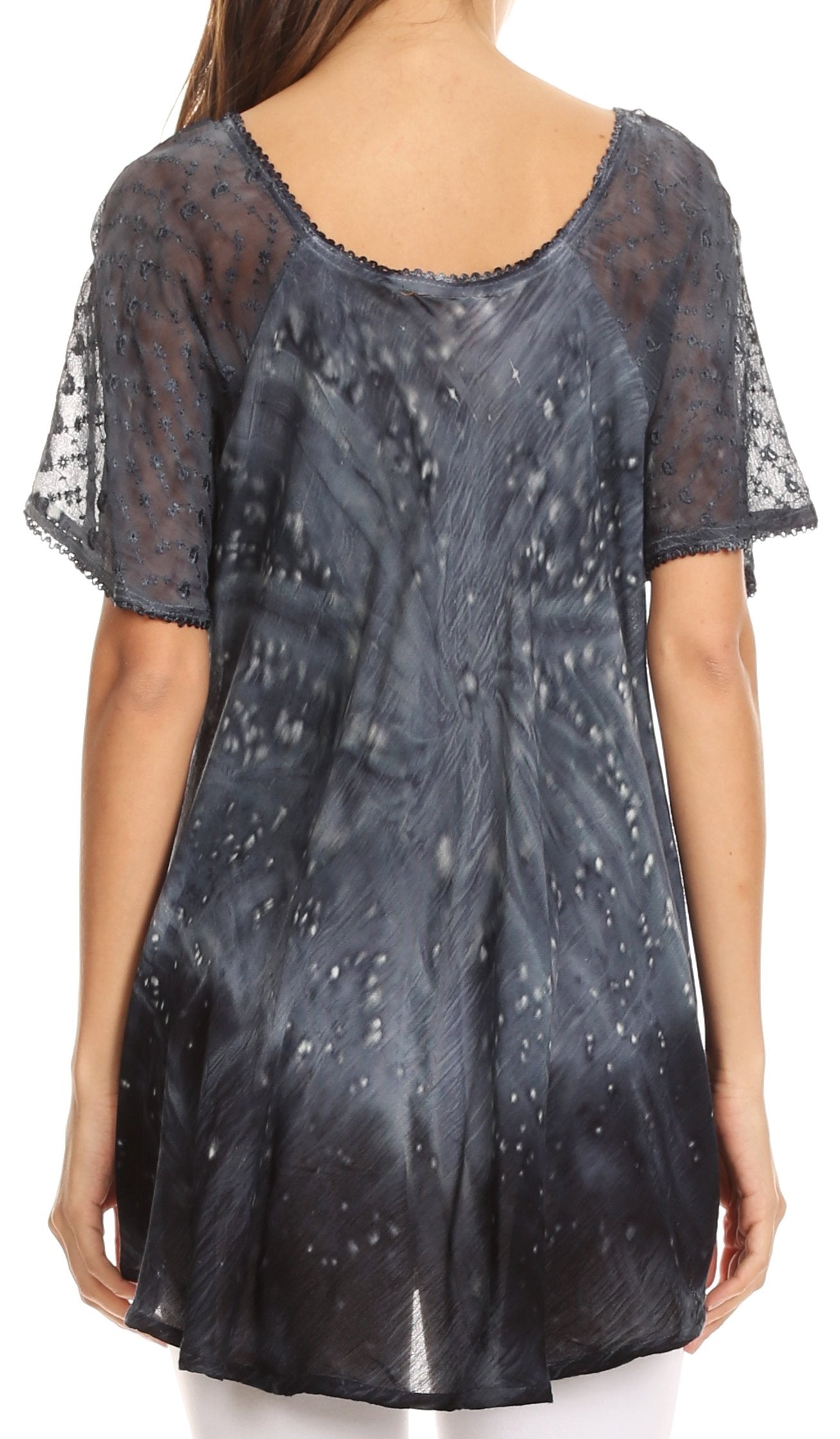 Sakkas Mira Tie Dye Two Tone Sheer Cap Sleeve Relaxed Fit Embellished Tunic Top - Concordia Style Boutique