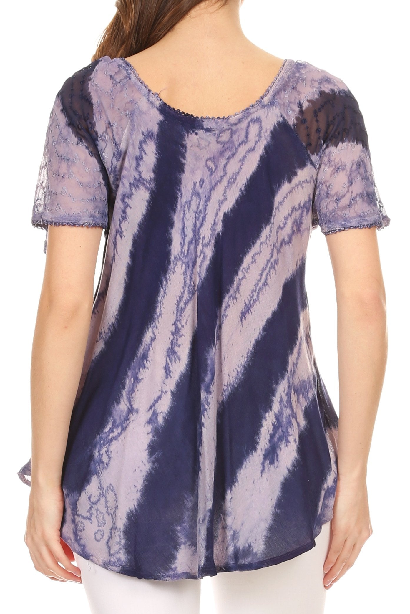 Sakkas Valencia Tie Dye Sheer Cap Sleeve Embellished Drawstring Scoop Neck Top - Concordia Style Boutique