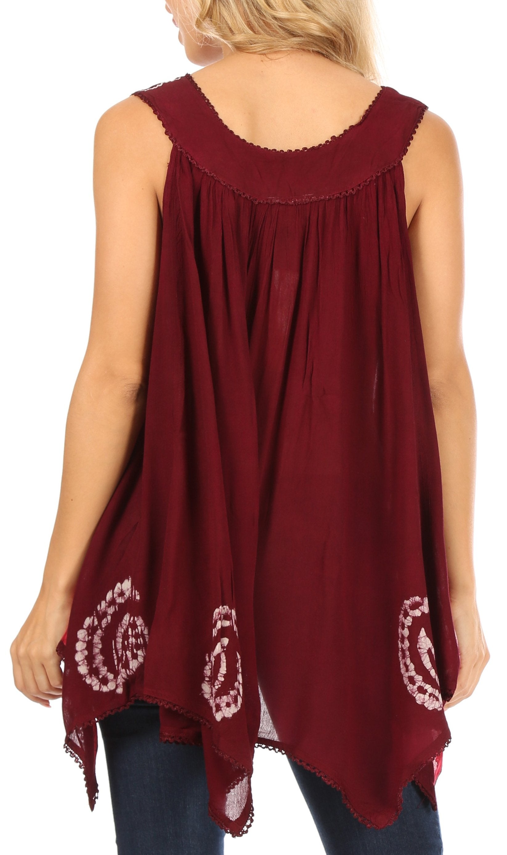 Sakkas Gaia V-neck Sleeveless Tank Top with Embroidery and Handkerchief Hem - Concordia Style Boutique