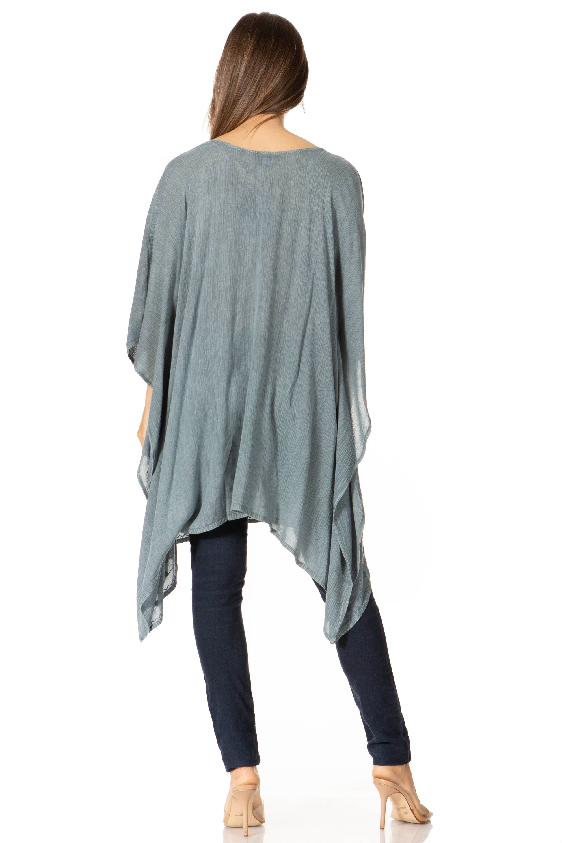 Sakkas Regina Women's Lightweight Stonewashed Poncho Top Blouse Caftan Cover up - Concordia Style Boutique