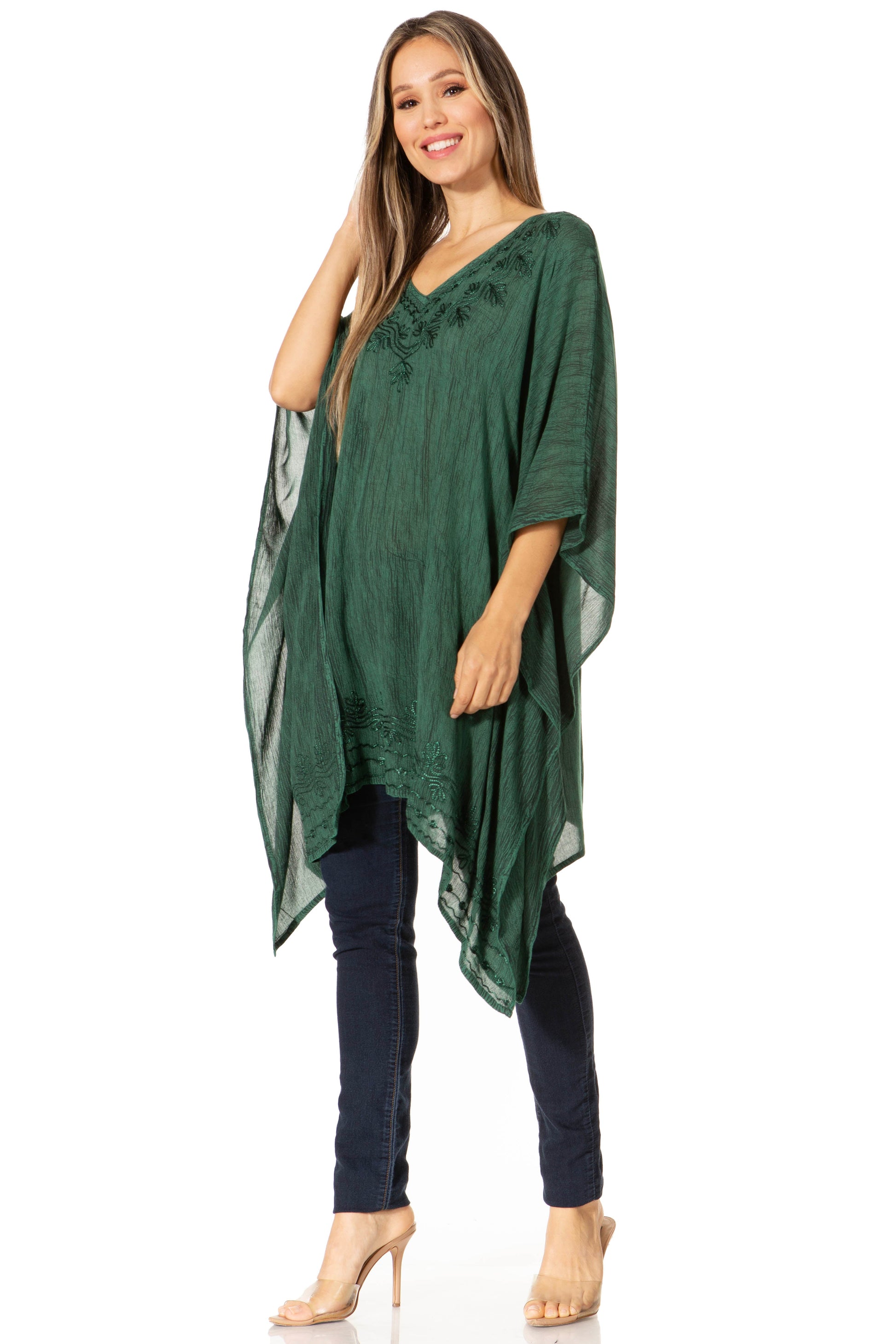 Sakkas Regina Women's Lightweight Stonewashed Poncho Top Blouse Caftan Cover up - Concordia Style Boutique