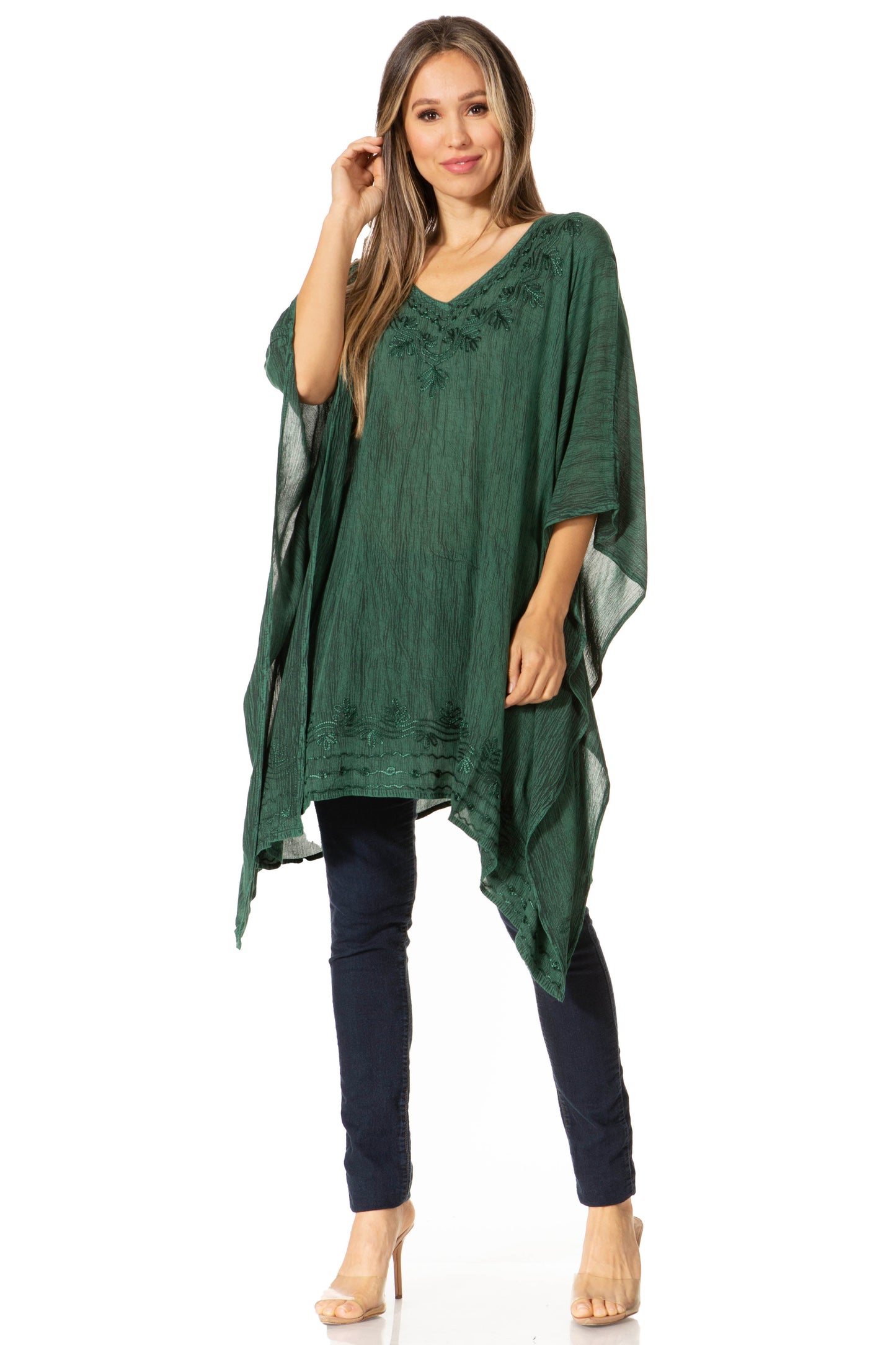 Sakkas Regina Women's Lightweight Stonewashed Poncho Top Blouse Caftan Cover up - Concordia Style Boutique