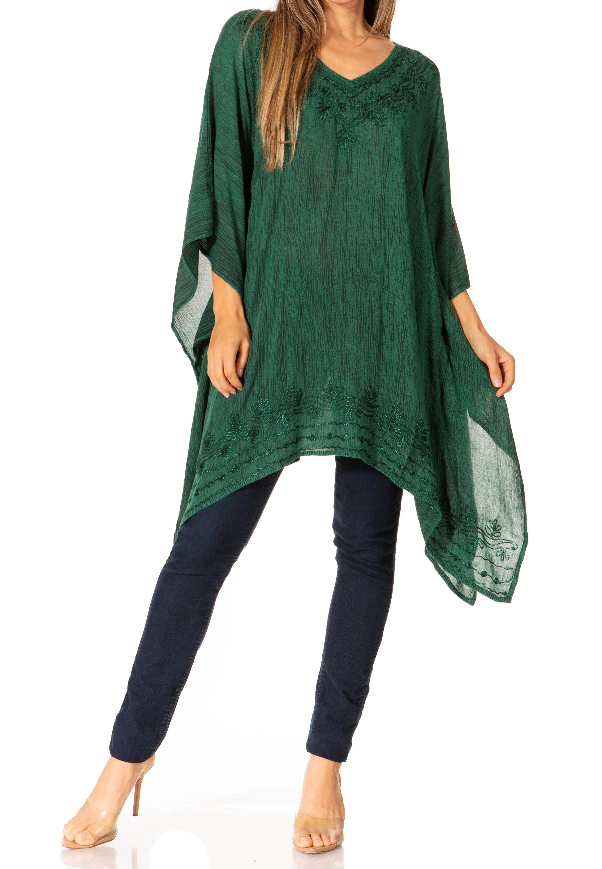 Sakkas Regina Women's Lightweight Stonewashed Poncho Top Blouse Caftan Cover up - Concordia Style Boutique