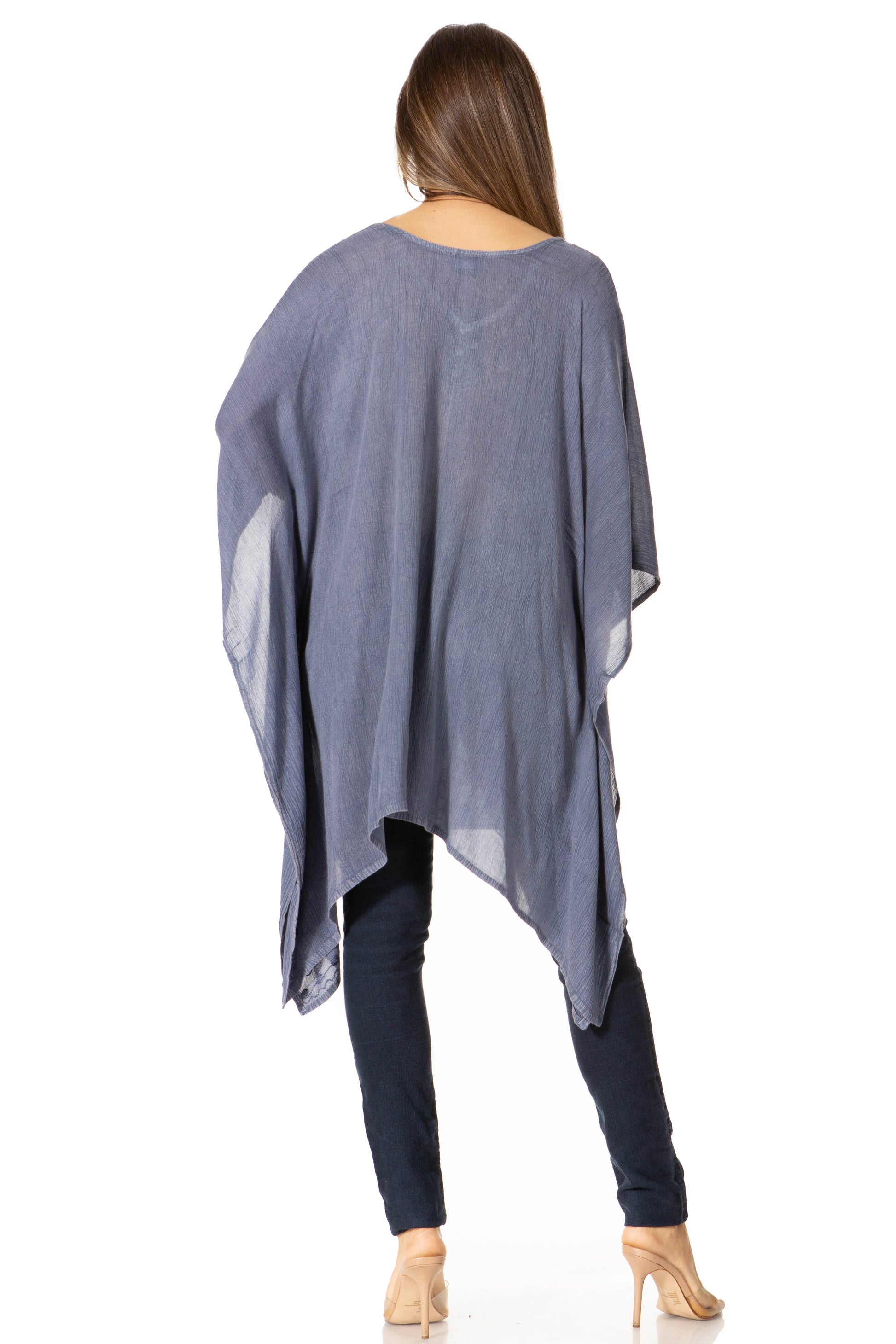 Sakkas Regina Women's Lightweight Stonewashed Poncho Top Blouse Caftan Cover up - Concordia Style Boutique