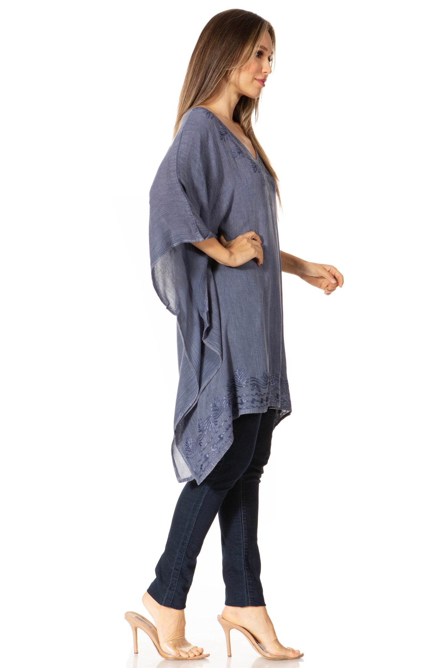 Sakkas Regina Women's Lightweight Stonewashed Poncho Top Blouse Caftan Cover up - Concordia Style Boutique