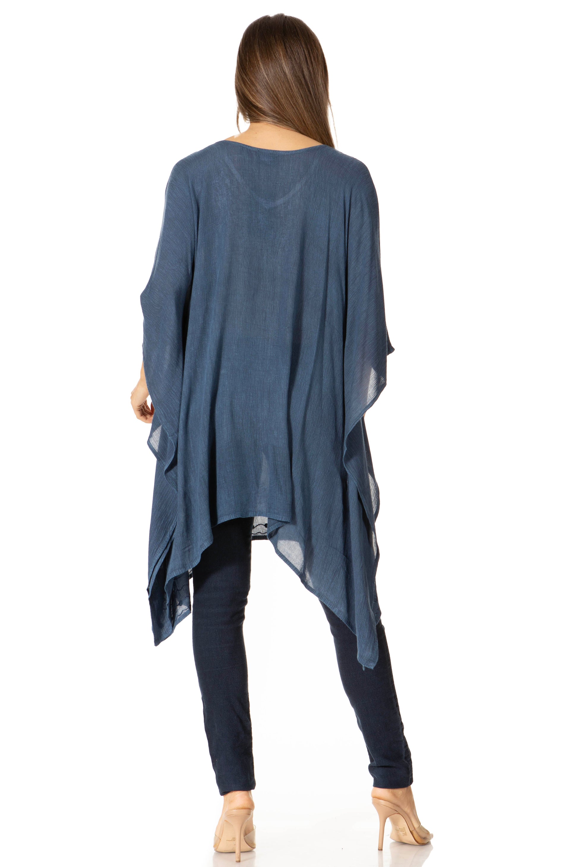 Sakkas Regina Women's Lightweight Stonewashed Poncho Top Blouse Caftan Cover up - Concordia Style Boutique