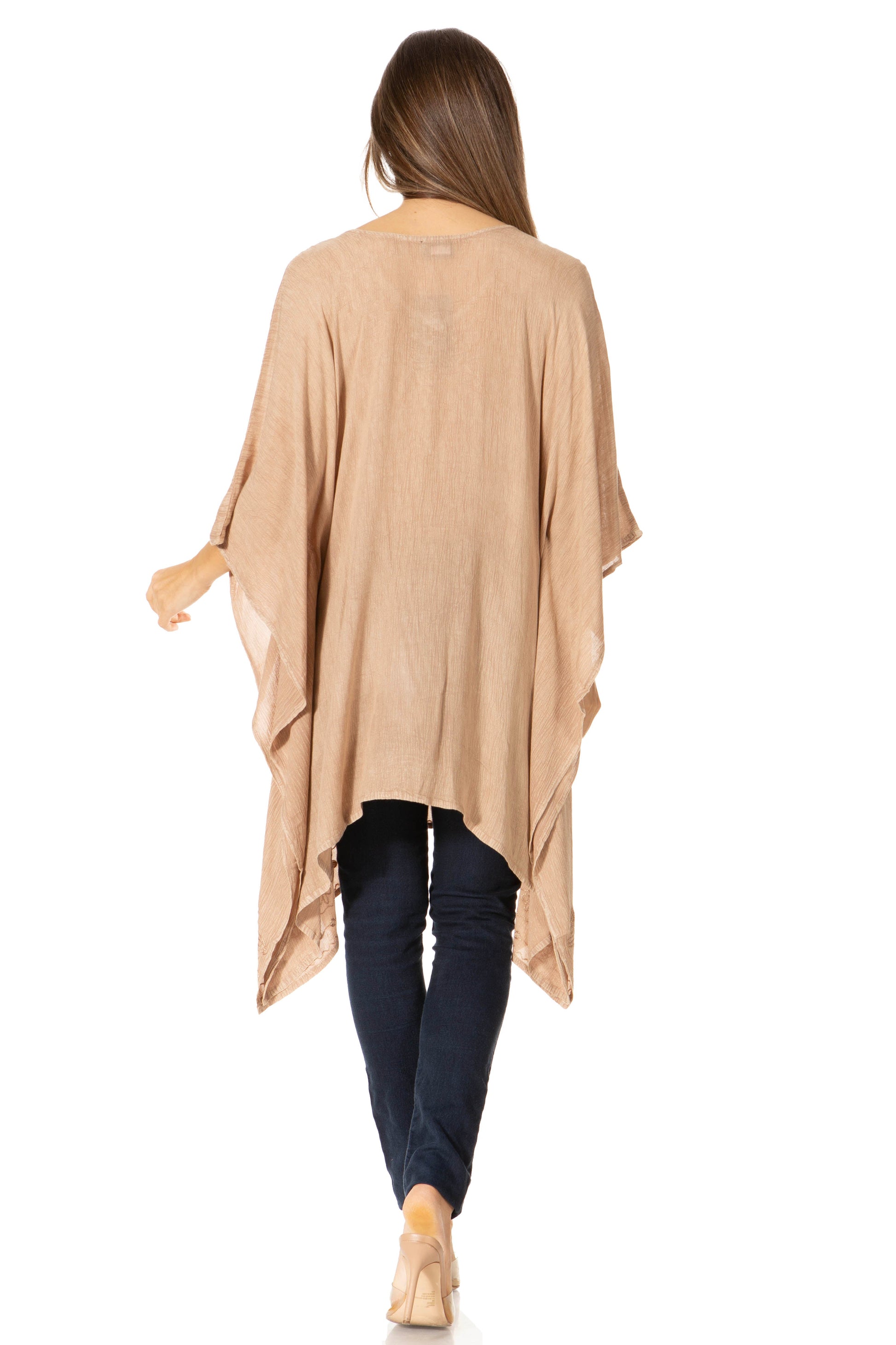 Sakkas Regina Women's Lightweight Stonewashed Poncho Top Blouse Caftan Cover up - Concordia Style Boutique