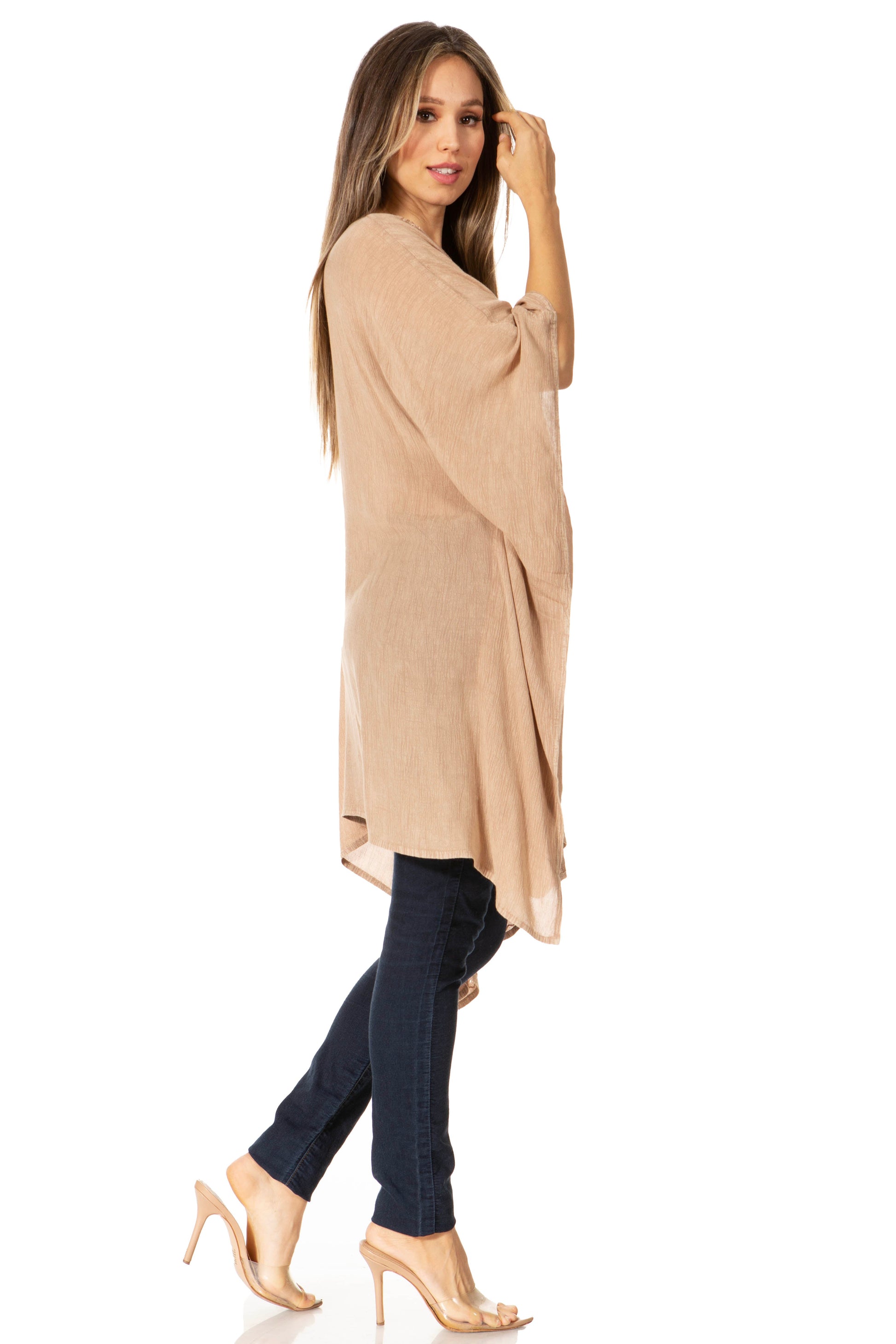 Sakkas Regina Women's Lightweight Stonewashed Poncho Top Blouse Caftan Cover up - Concordia Style Boutique