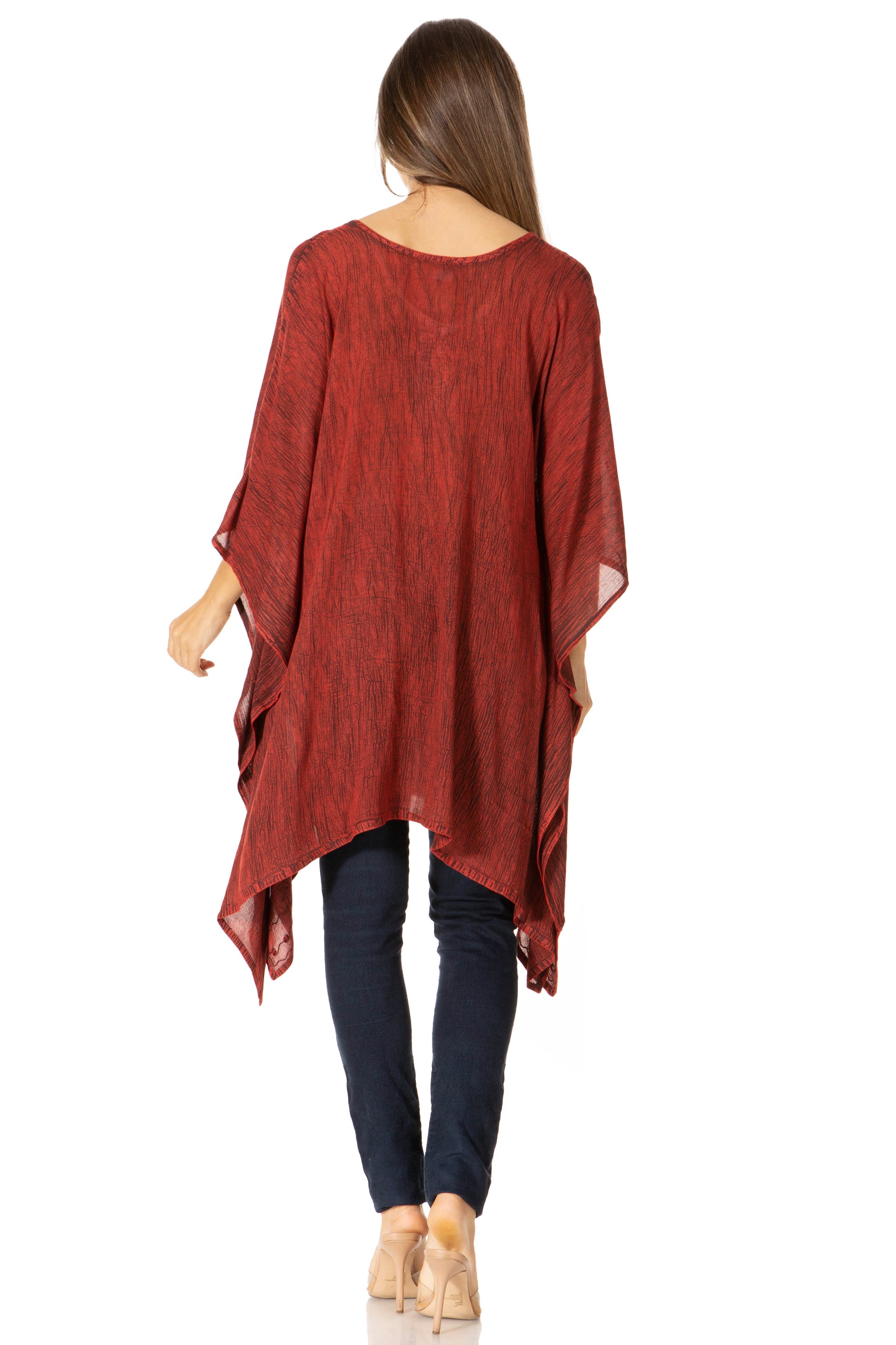 Sakkas Regina Women's Lightweight Stonewashed Poncho Top Blouse Caftan Cover up - Concordia Style Boutique