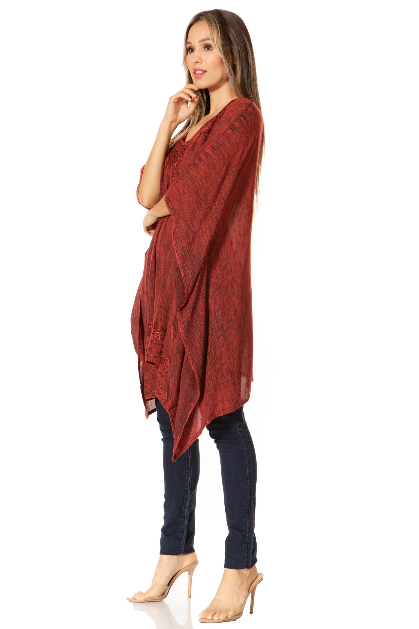 Sakkas Regina Women's Lightweight Stonewashed Poncho Top Blouse Caftan Cover up - Concordia Style Boutique