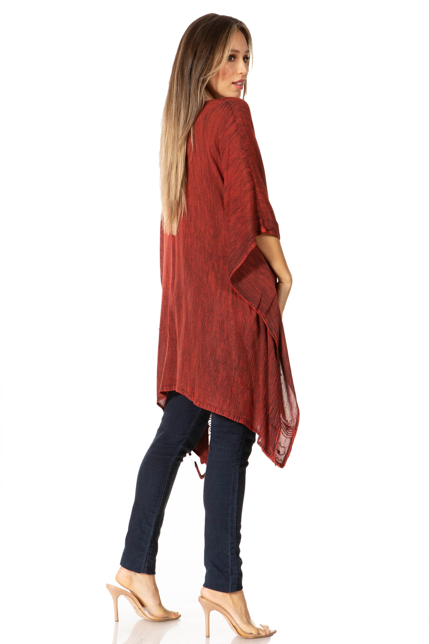 Sakkas Regina Women's Lightweight Stonewashed Poncho Top Blouse Caftan Cover up - Concordia Style Boutique