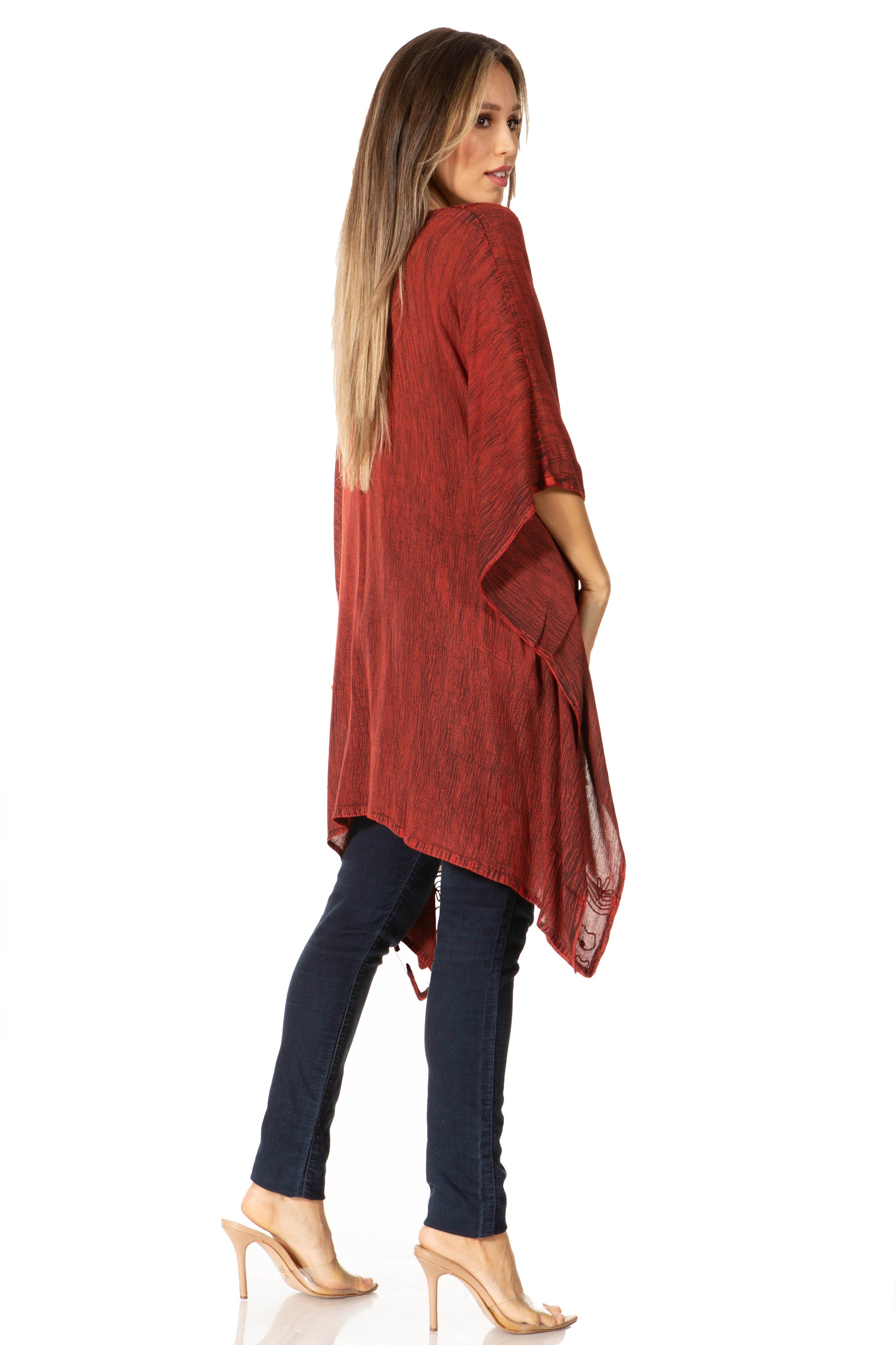 Sakkas Regina Women's Lightweight Stonewashed Poncho Top Blouse Caftan Cover up - Concordia Style Boutique