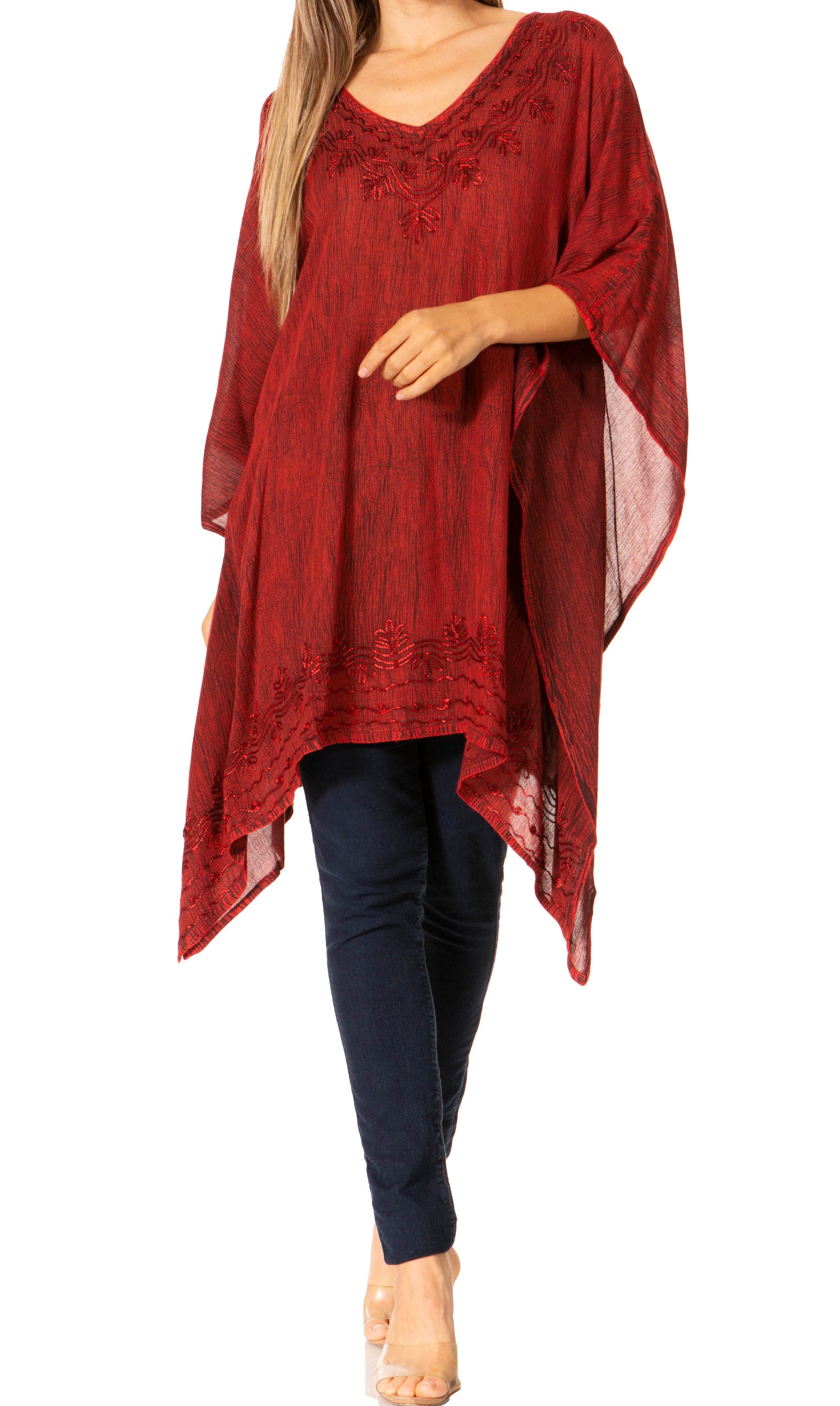 Sakkas Regina Women's Lightweight Stonewashed Poncho Top Blouse Caftan Cover up - Concordia Style Boutique