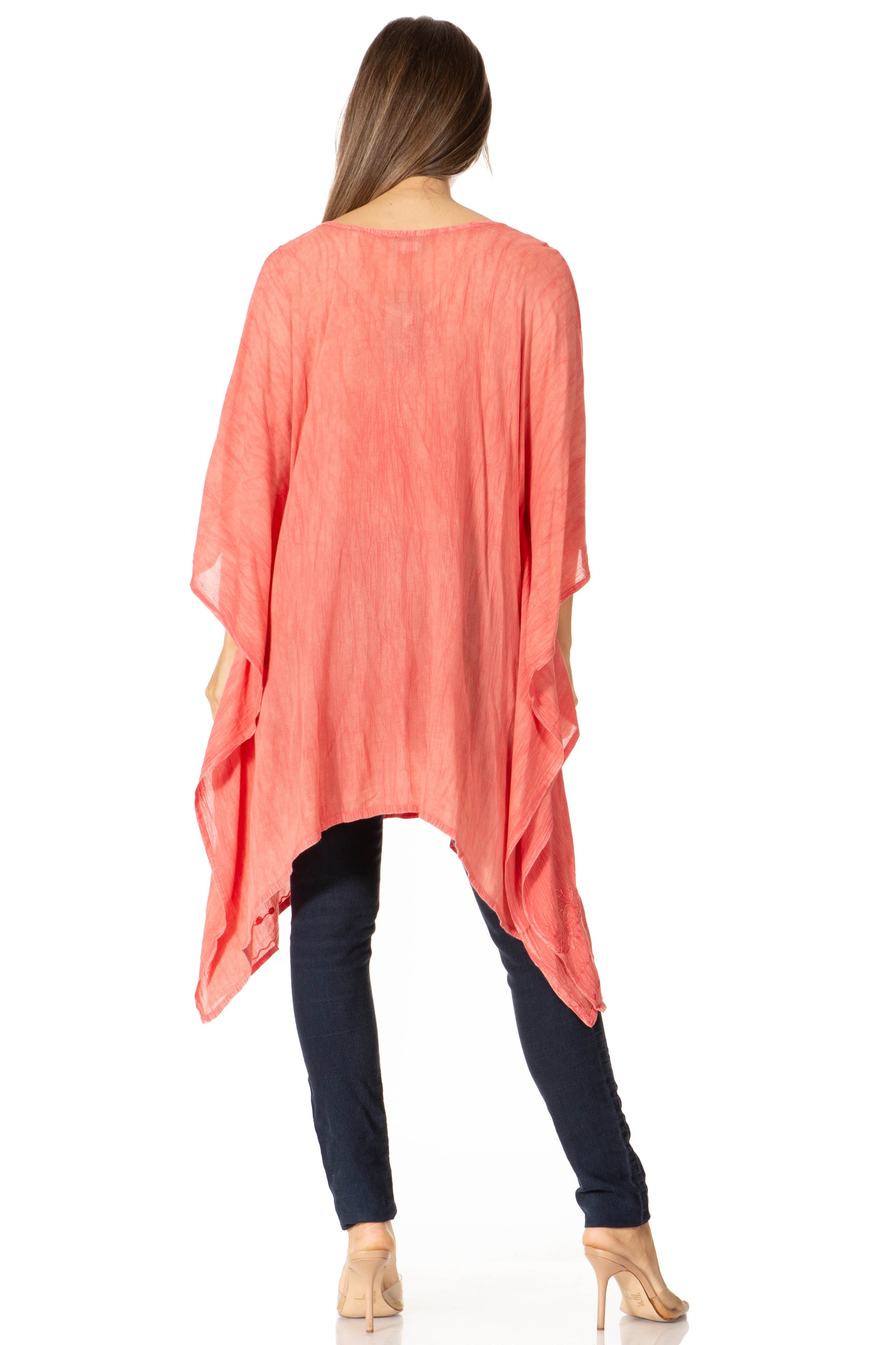 Sakkas Regina Women's Lightweight Stonewashed Poncho Top Blouse Caftan Cover up - Concordia Style Boutique