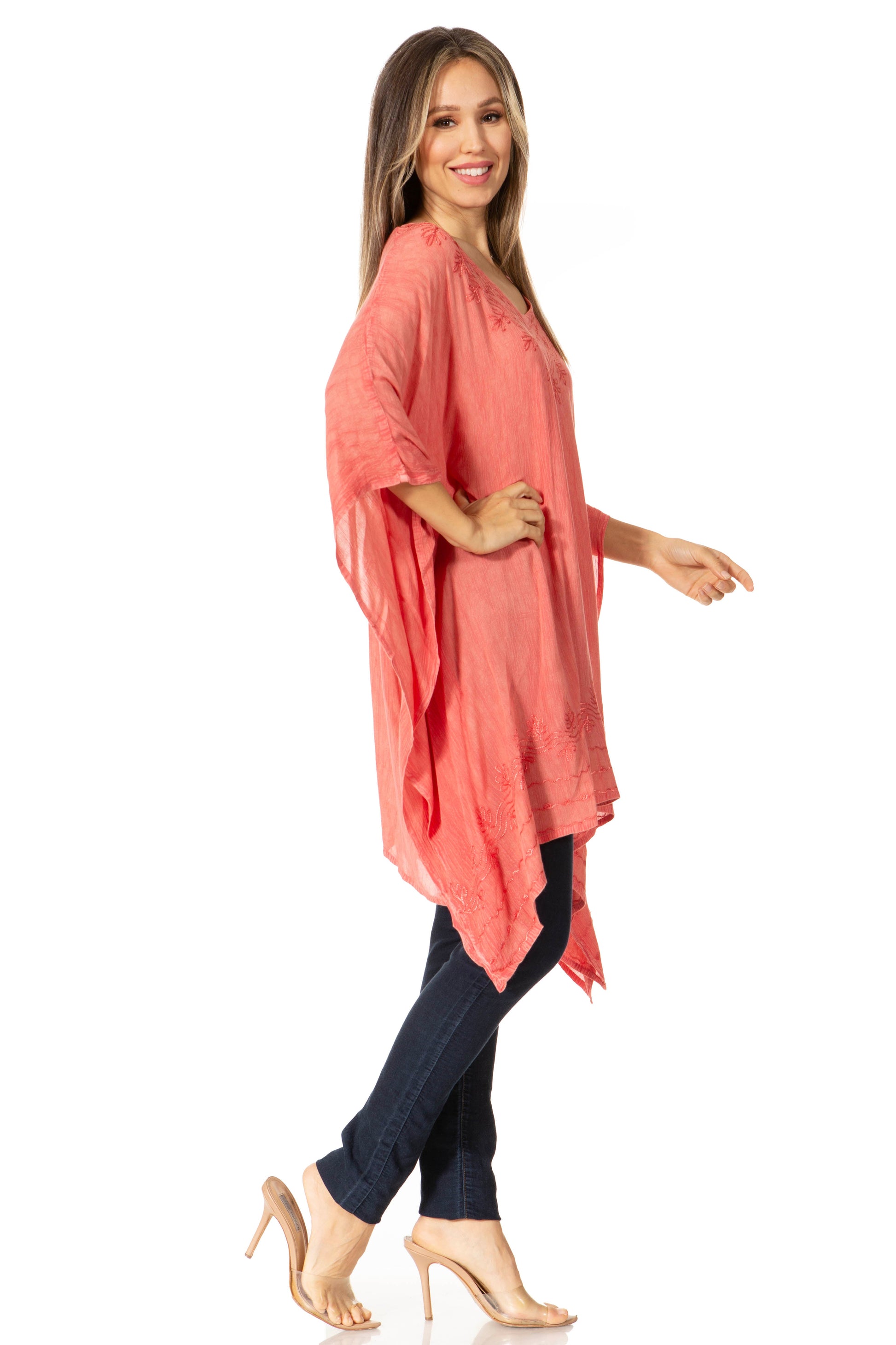 Sakkas Regina Women's Lightweight Stonewashed Poncho Top Blouse Caftan Cover up - Concordia Style Boutique